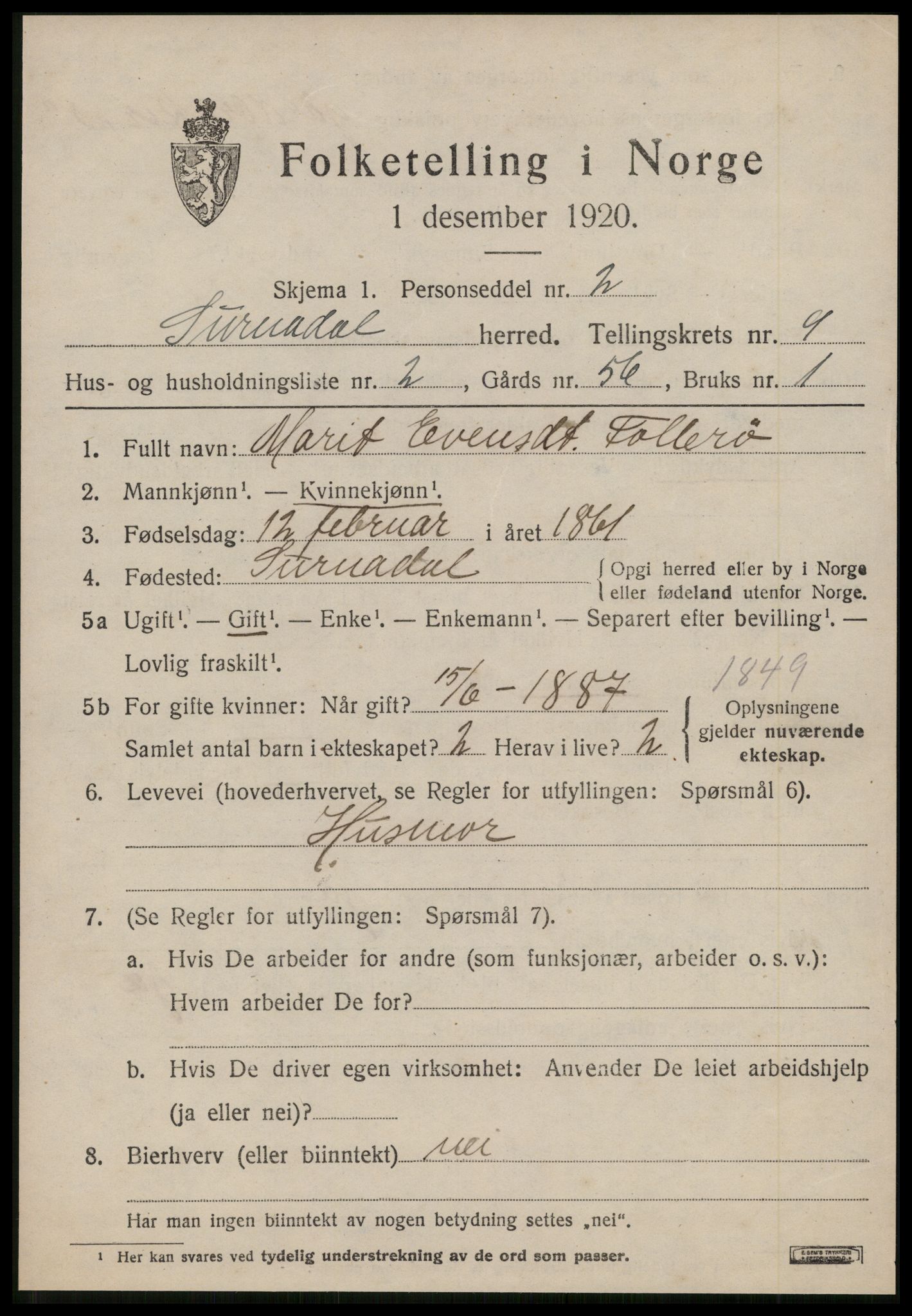 SAT, 1920 census for Surnadal, 1920, p. 6377