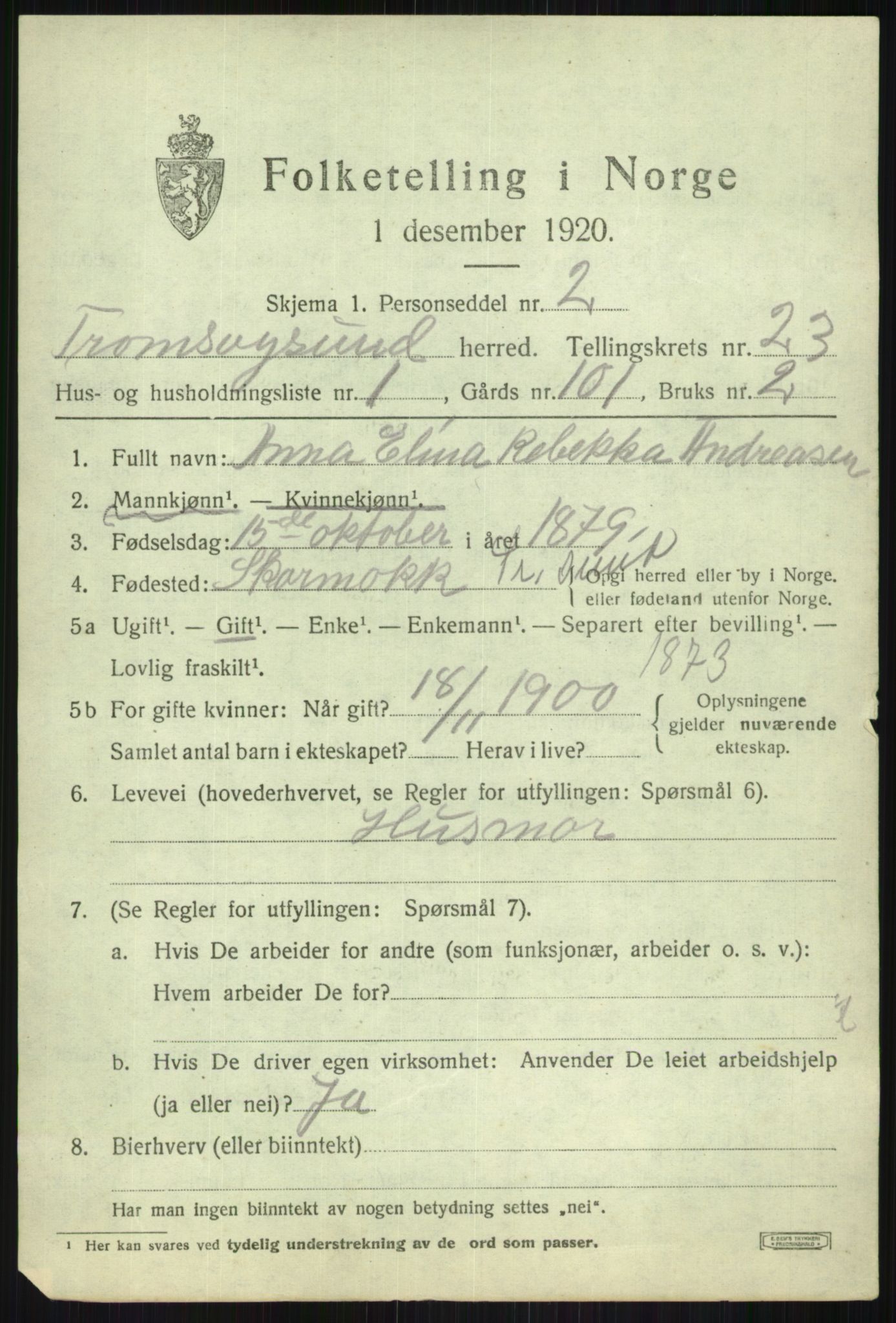 SATØ, 1920 census for Tromsøysund, 1920, p. 11618