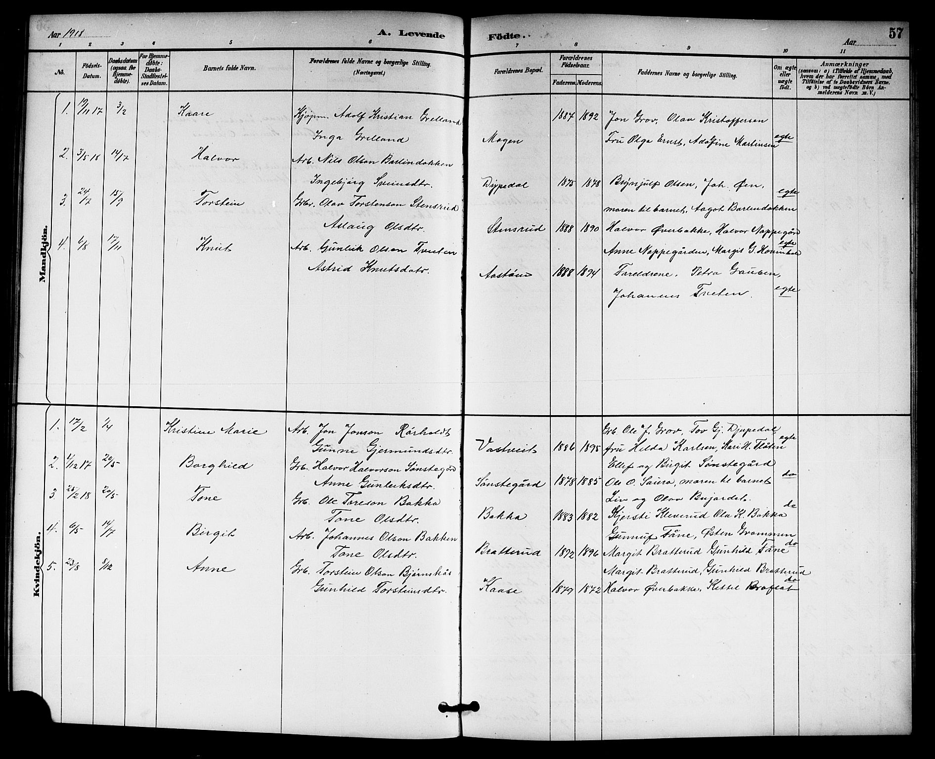 Gransherad kirkebøker, SAKO/A-267/G/Gb/L0003: Parish register (copy) no. II 3, 1887-1921, p. 57