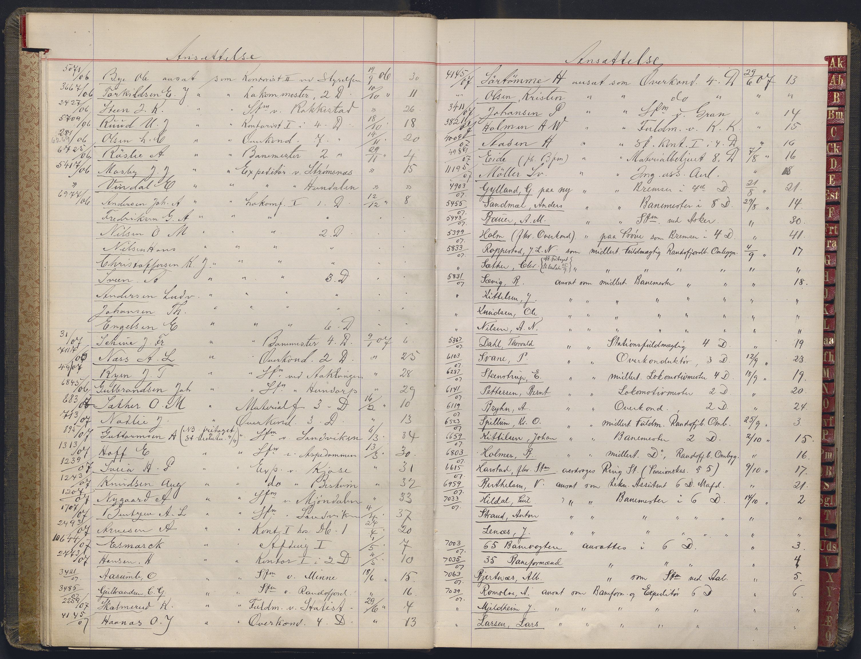 Norges statsbaner, Administrasjons- økonomi- og personalavdelingen, AV/RA-S-3412/A/Aa/L0032: Register til forhandlingsprotokoll, 1902-1907