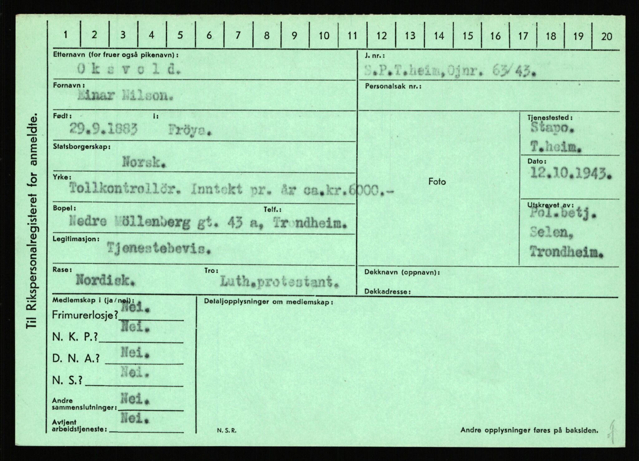 Statspolitiet - Hovedkontoret / Osloavdelingen, AV/RA-S-1329/C/Ca/L0012: Oanæs - Quistgaard	, 1943-1945, p. 177