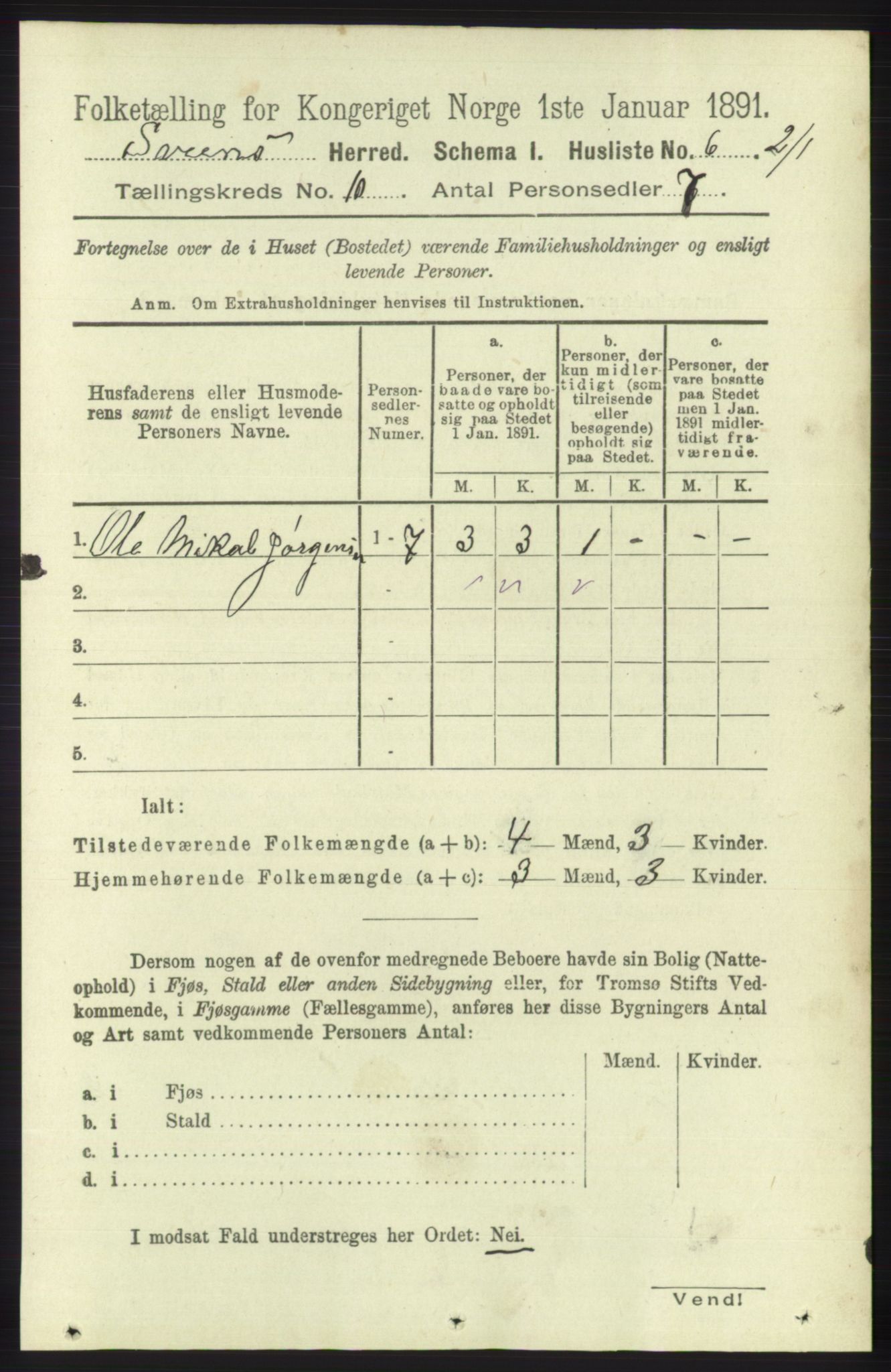 RA, 1891 census for 1216 Sveio, 1891, p. 2884