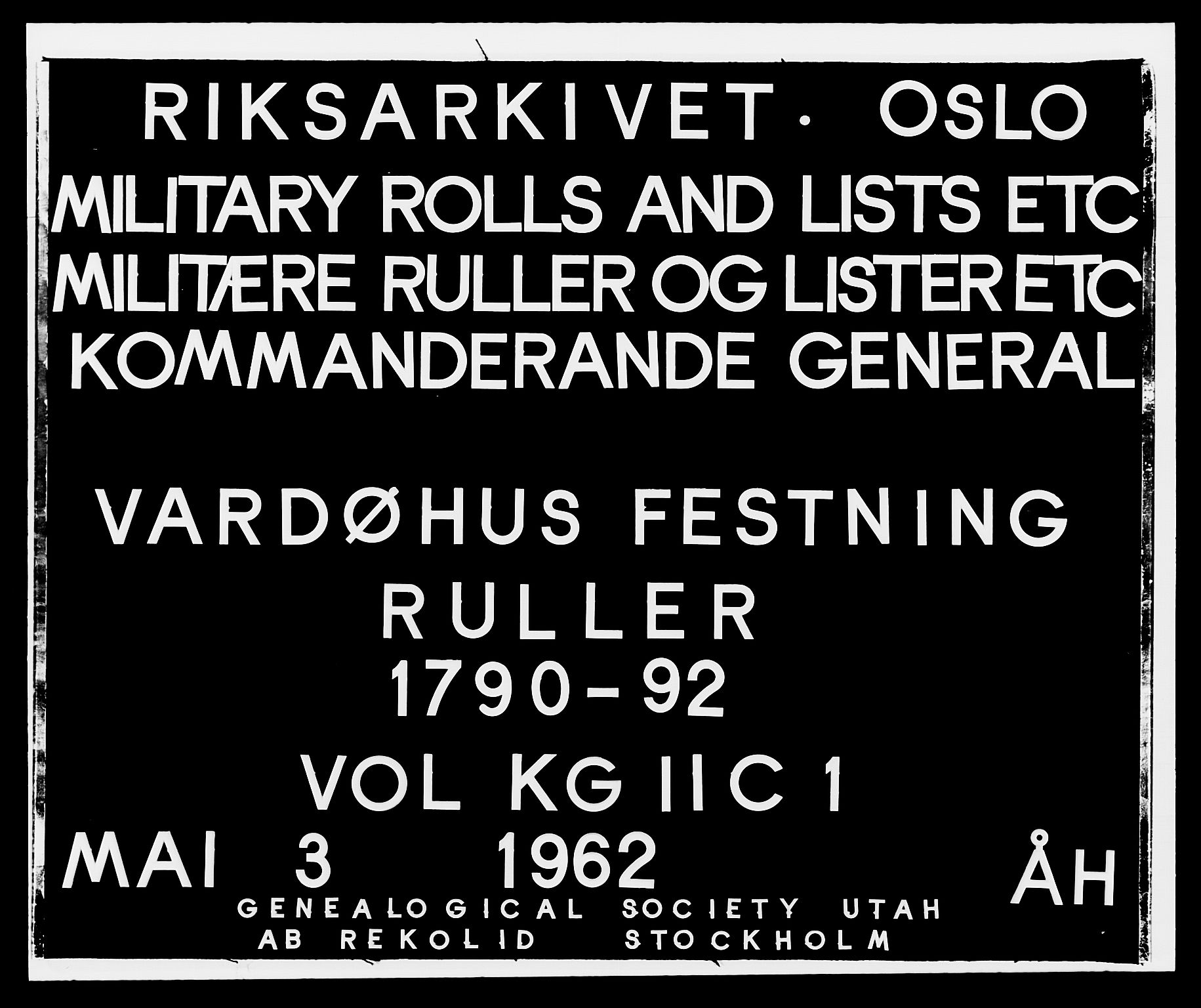 Generalitets- og kommissariatskollegiet, Det kongelige norske kommissariatskollegium, AV/RA-EA-5420/E/Eh/L0001a: Norske festninger, 1769-1809, p. 1