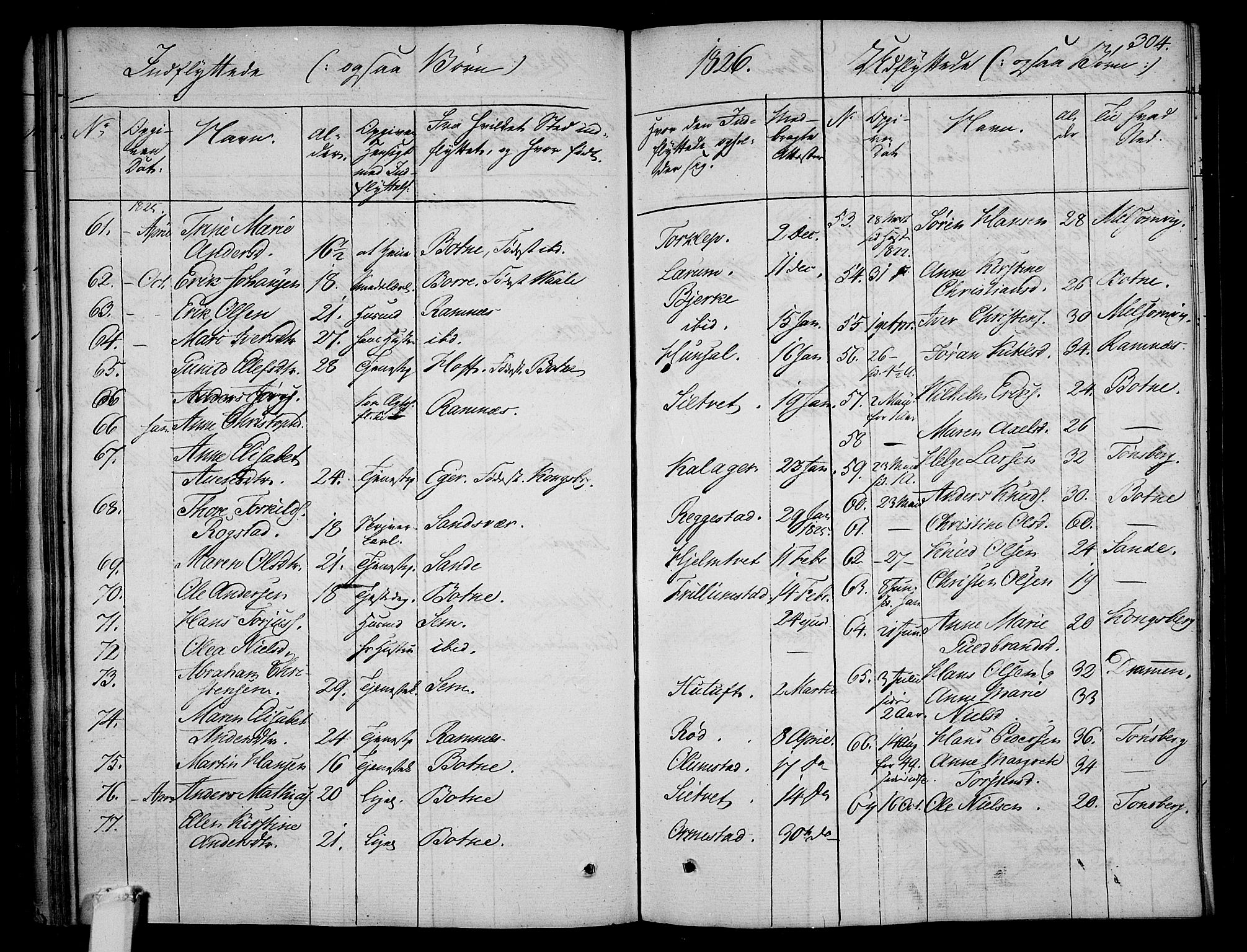 Våle kirkebøker, AV/SAKO-A-334/F/Fa/L0008: Parish register (official) no. I 8, 1824-1844, p. 304