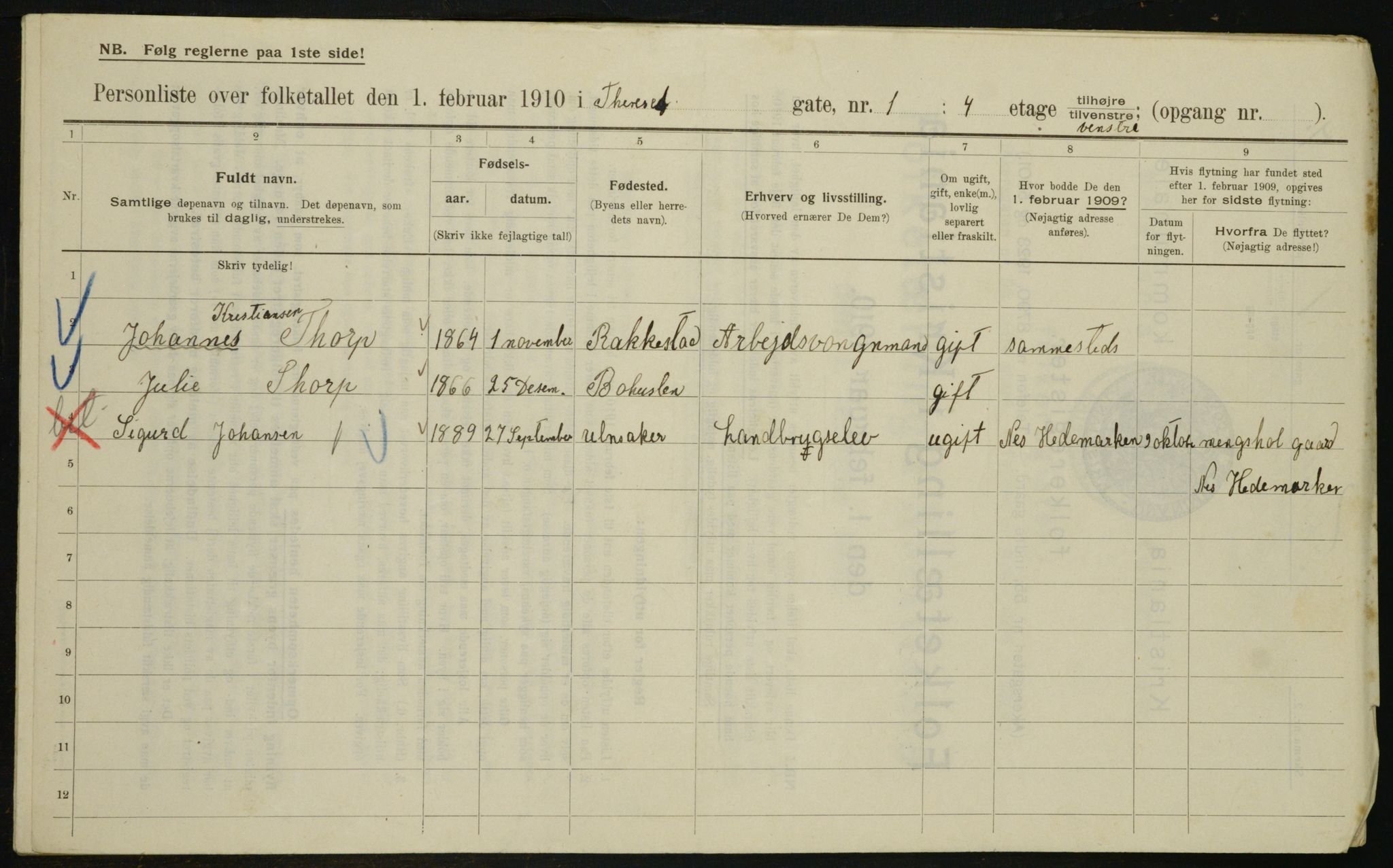 OBA, Municipal Census 1910 for Kristiania, 1910, p. 102301