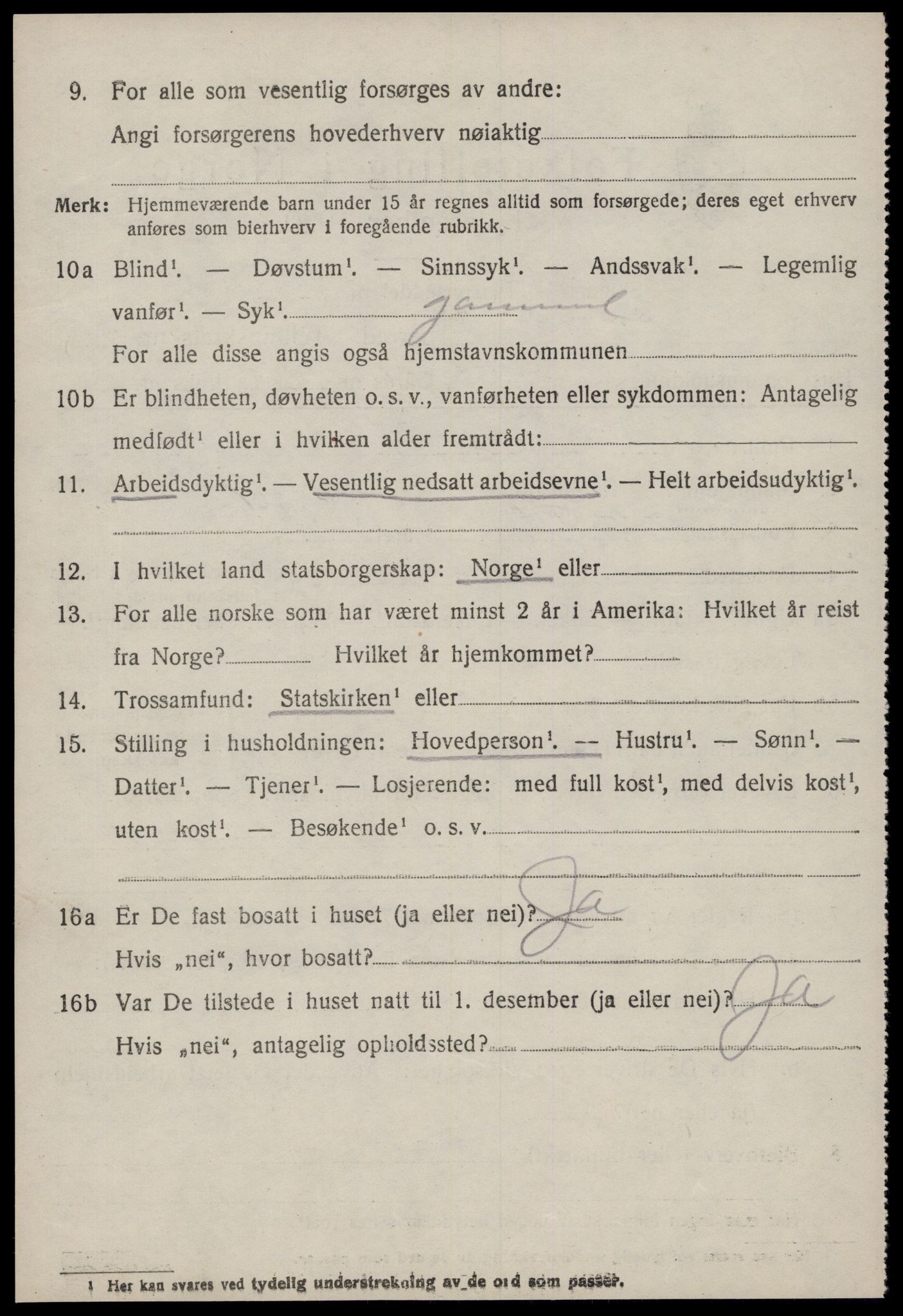 SAT, 1920 census for Hustad, 1920, p. 1496