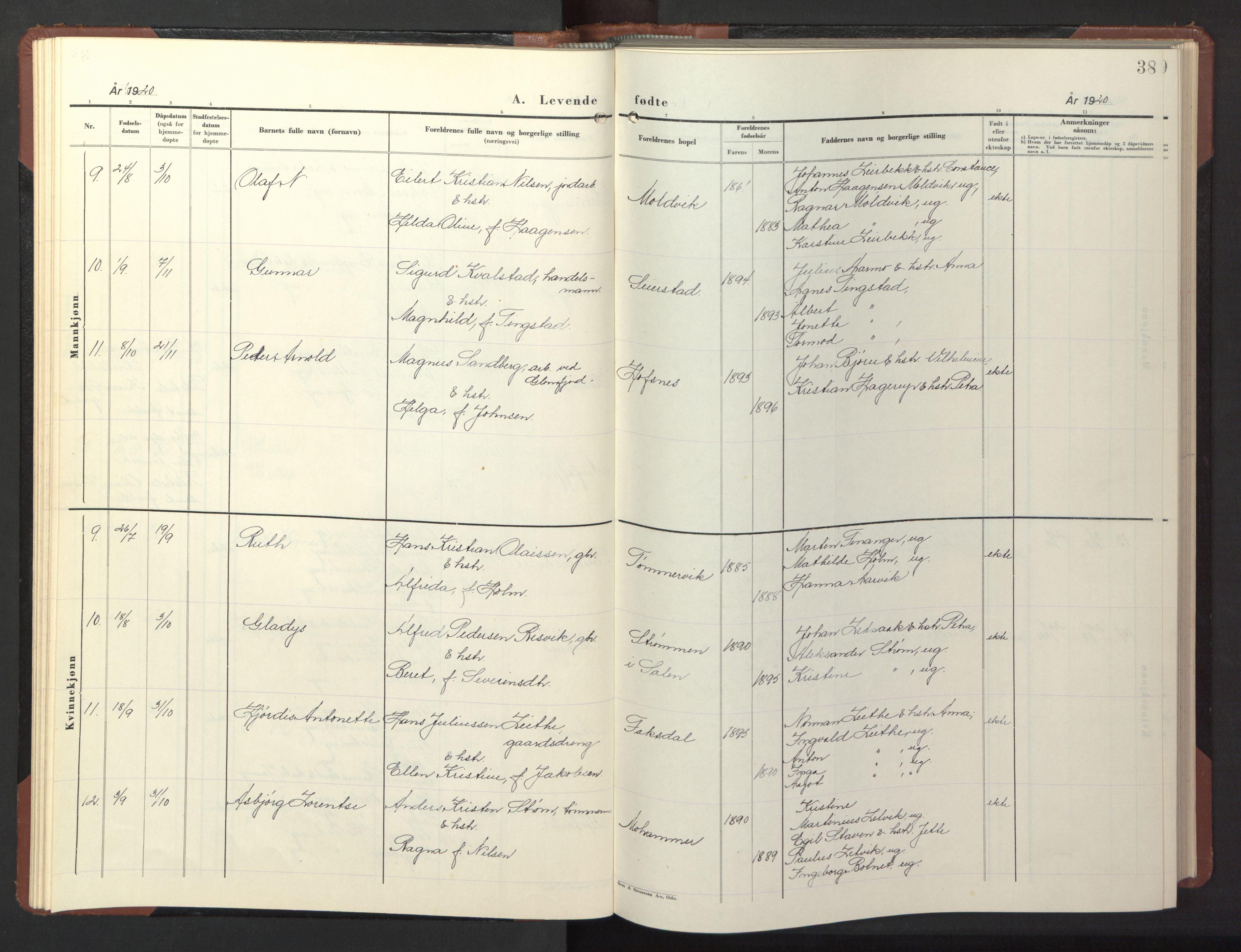 Ministerialprotokoller, klokkerbøker og fødselsregistre - Nord-Trøndelag, SAT/A-1458/773/L0625: Parish register (copy) no. 773C01, 1910-1952, p. 38