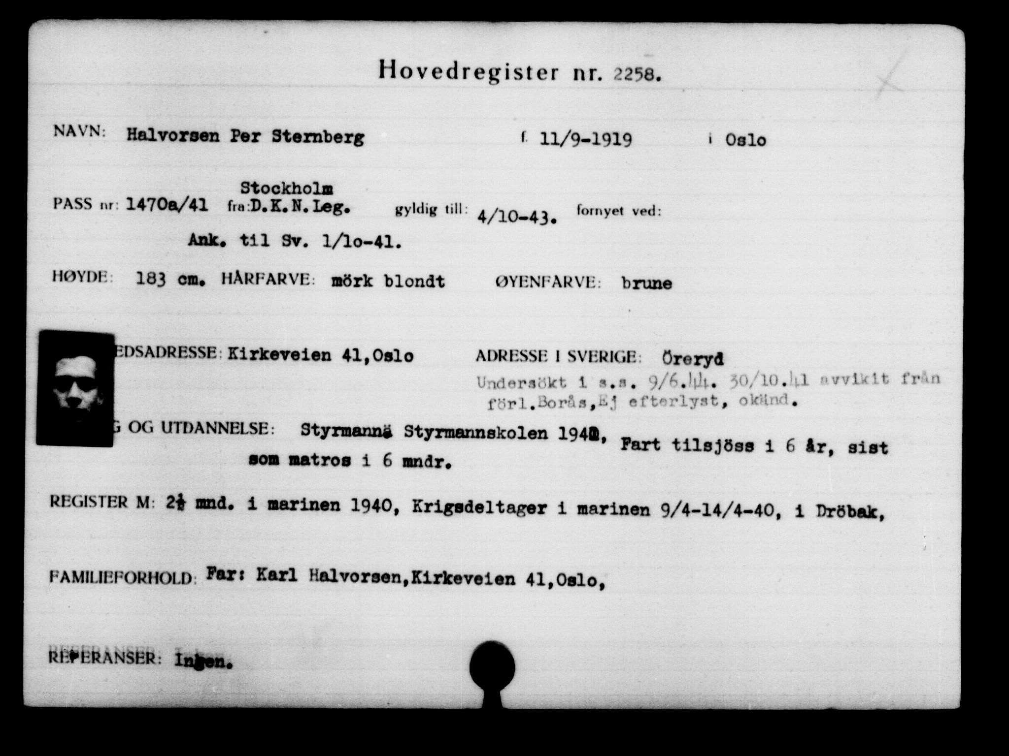Utenriksstasjonene, Legasjonen i Stockholm, Flyktningkontoret, AV/RA-S-6753/V/Va/L0003: Kjesäterkartoteket, flyktninger med registreringsnr. 2001-3495, 1940-1945, p. 361