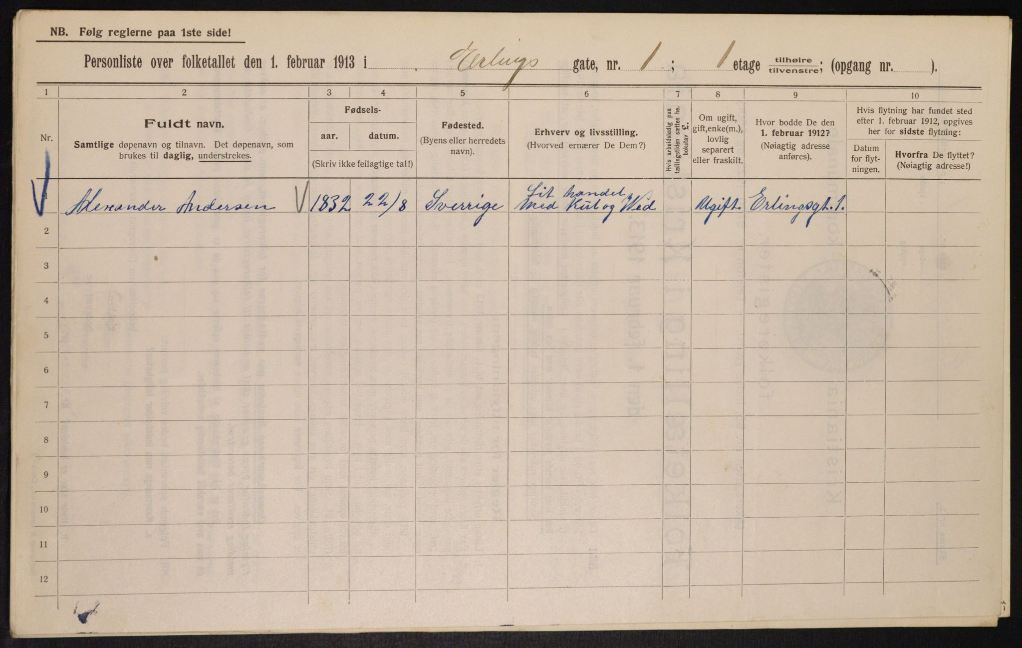 OBA, Municipal Census 1913 for Kristiania, 1913, p. 22076