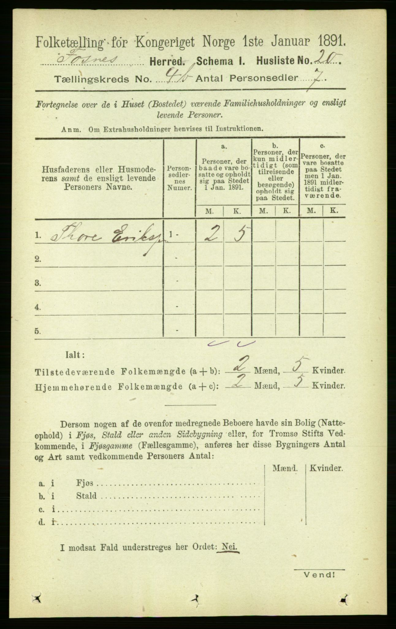 RA, 1891 census for 1748 Fosnes, 1891, p. 1700