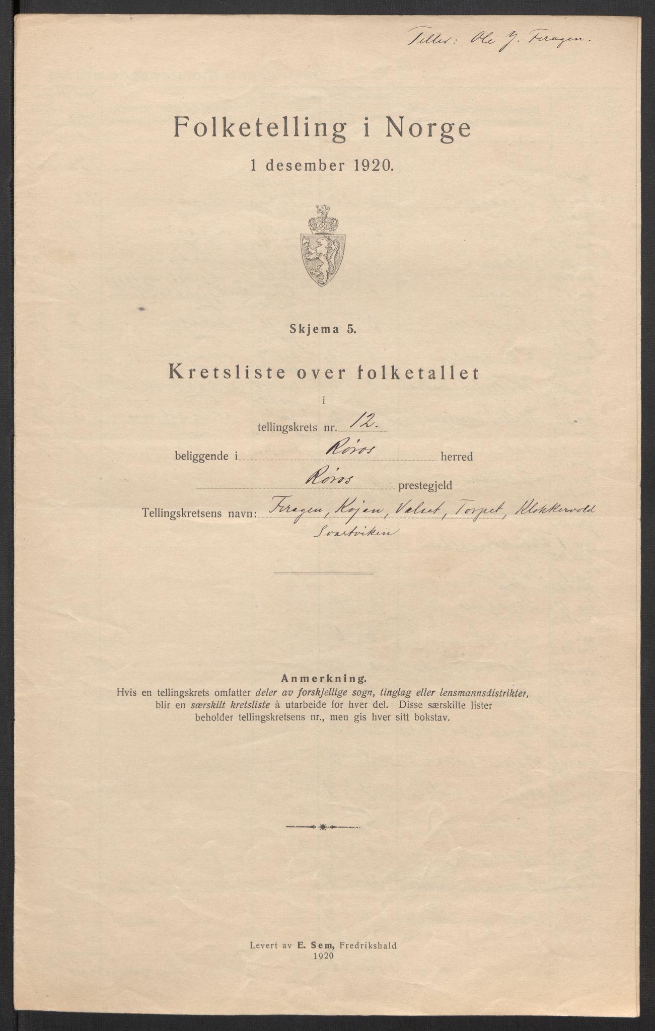 SAT, 1920 census for Røros, 1920, p. 39