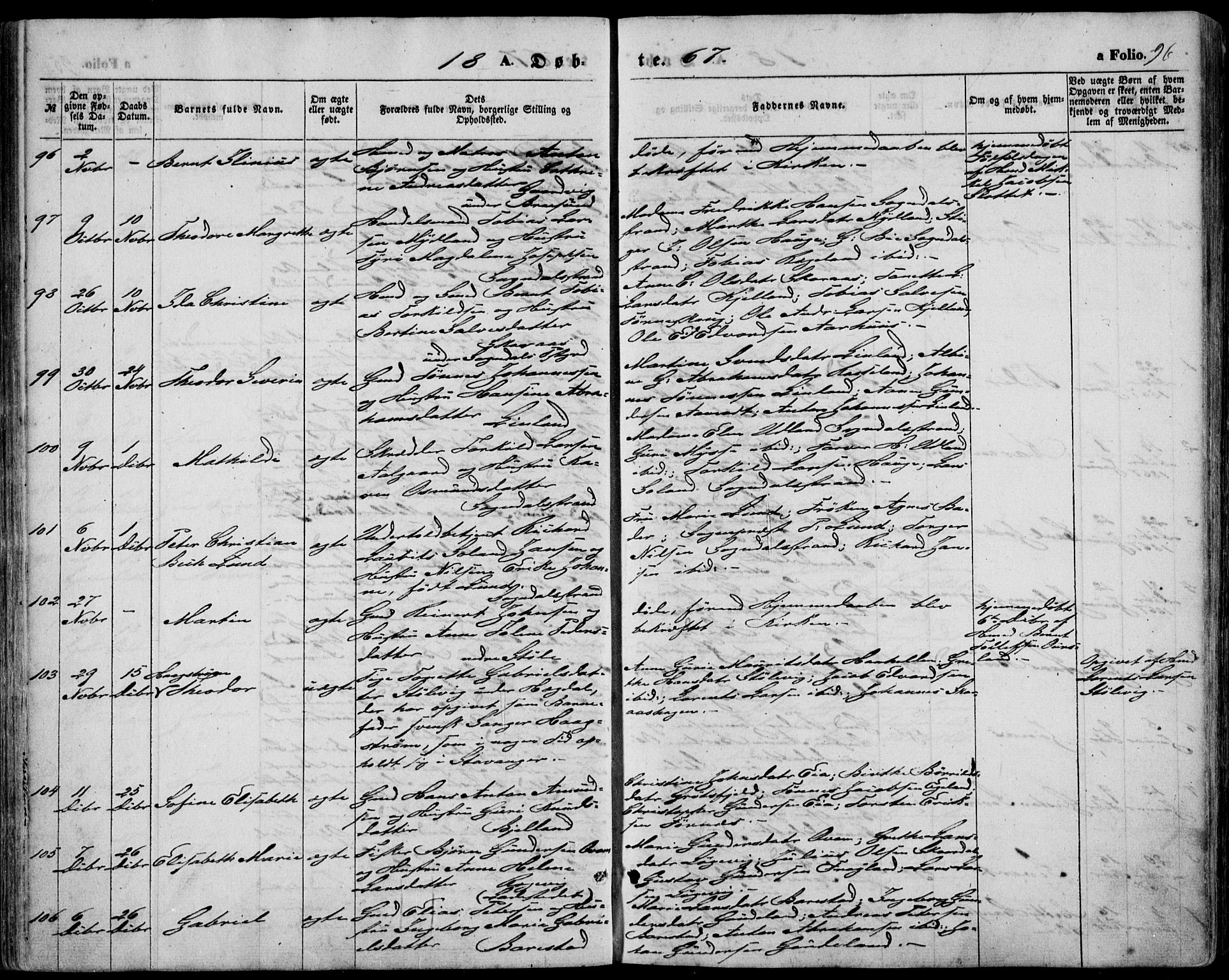 Sokndal sokneprestkontor, AV/SAST-A-101808: Parish register (official) no. A 9, 1857-1874, p. 96
