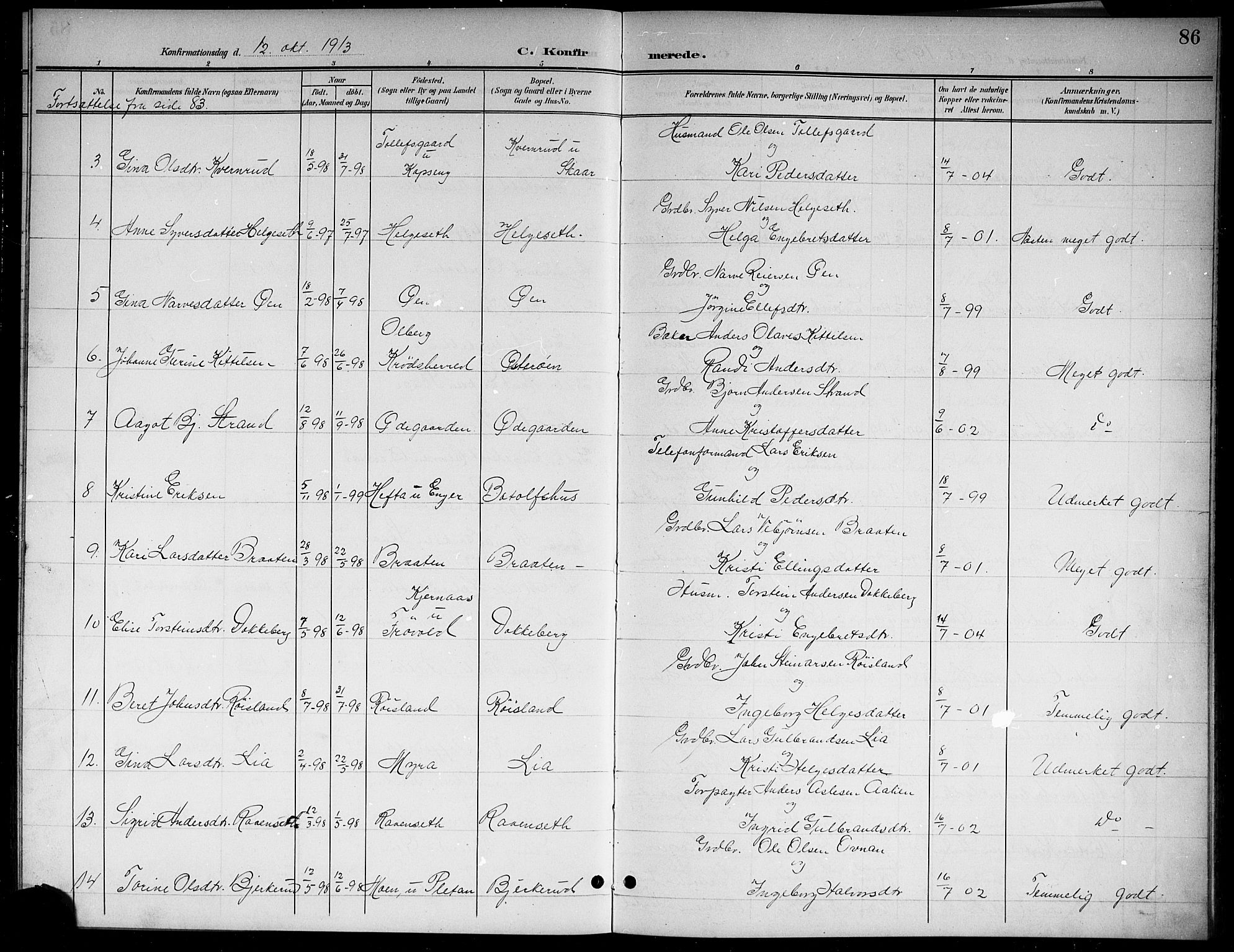 Sigdal kirkebøker, SAKO/A-245/G/Gb/L0003: Parish register (copy) no. II 3, 1901-1916, p. 86