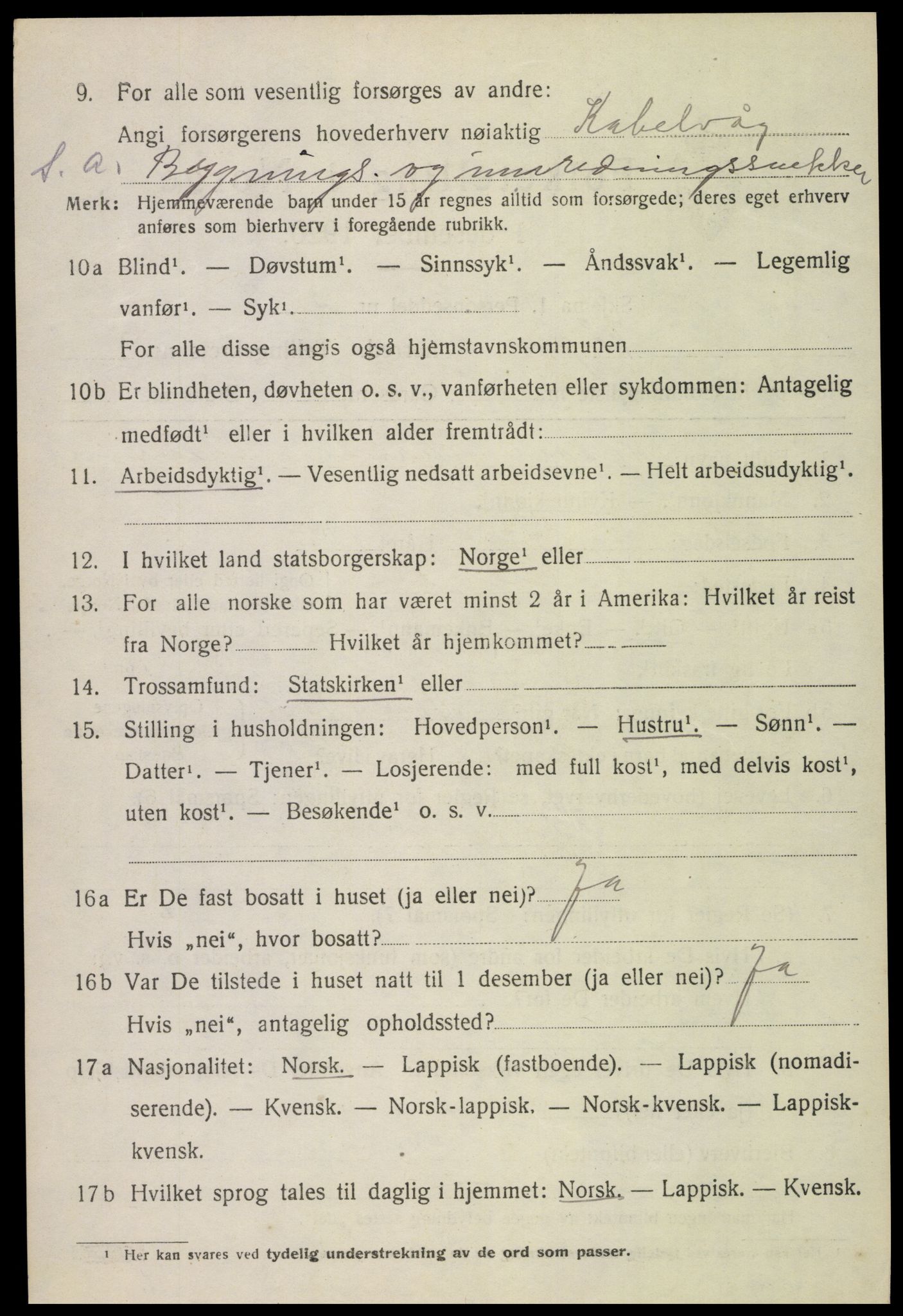 SAT, 1920 census for Vågan, 1920, p. 2948