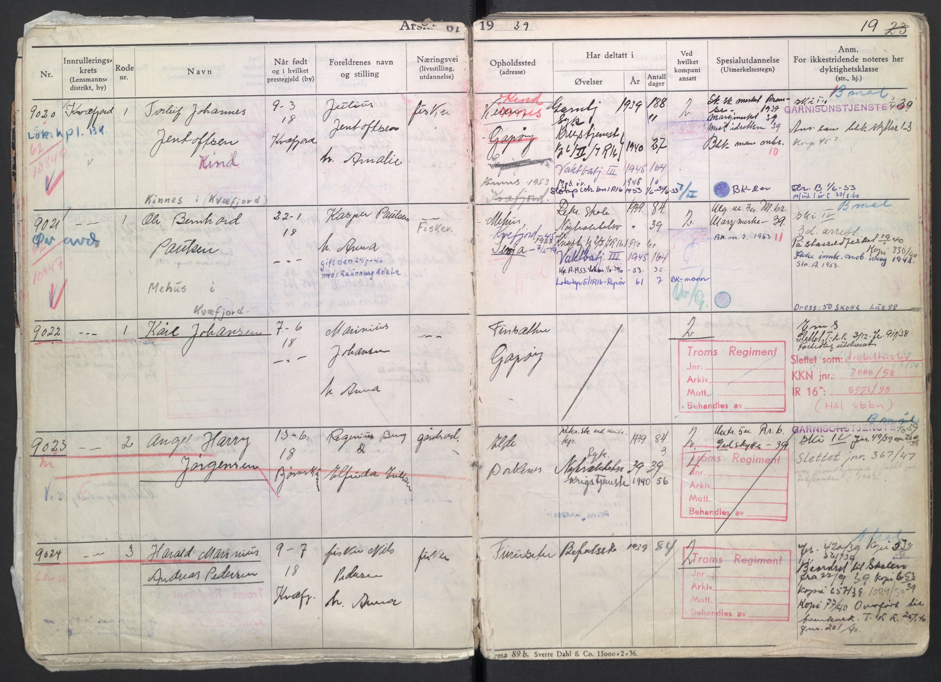 Forsvaret, Troms infanteriregiment nr. 16, AV/RA-RAFA-3146/P/Pa/L0007/0004: Ruller / Rulle for regimentets menige mannskaper, årsklasse 1939, 1939, p. 19