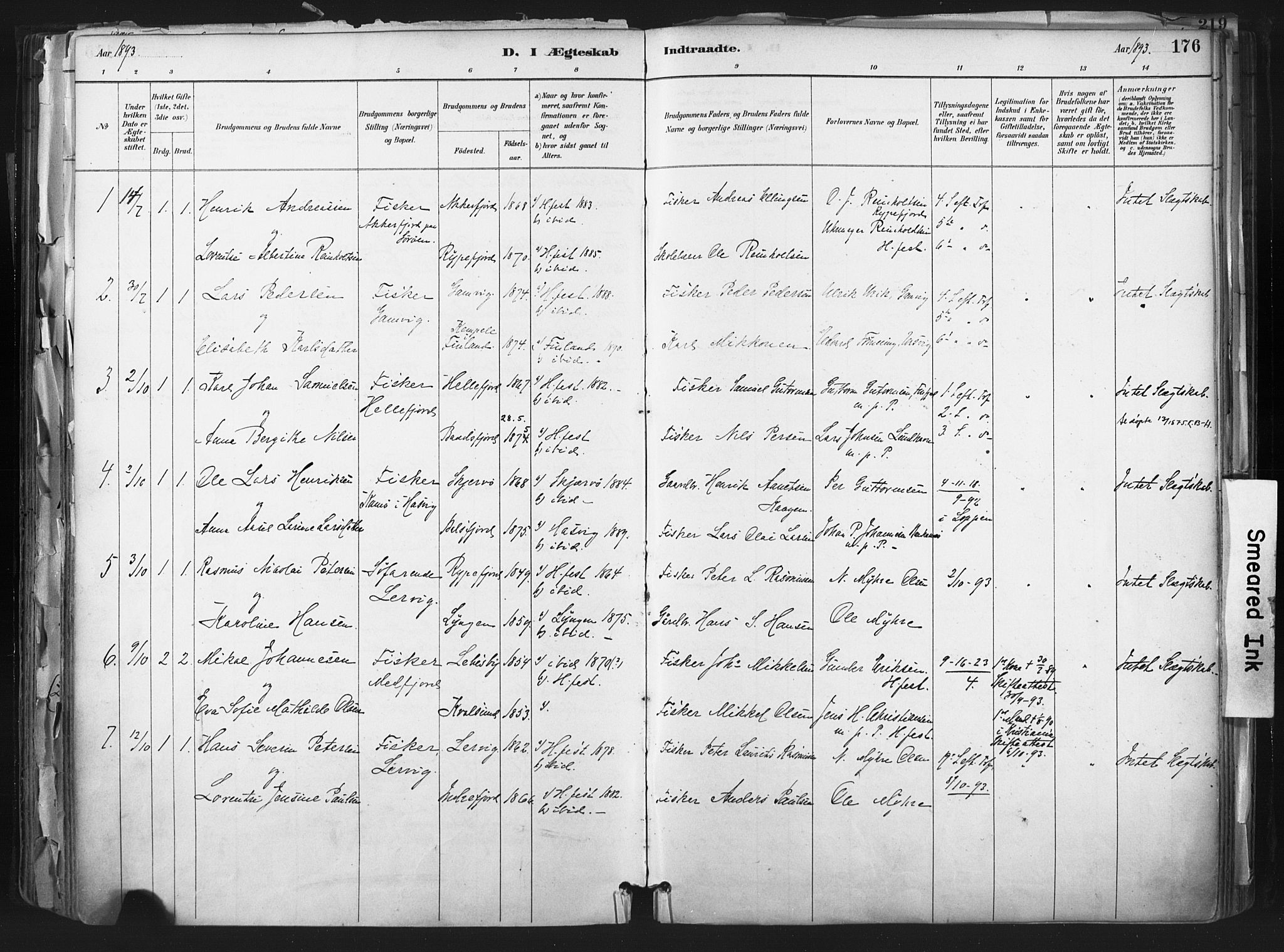 Hammerfest sokneprestkontor, SATØ/S-1347: Parish register (official) no. 11 /1, 1885-1897, p. 176