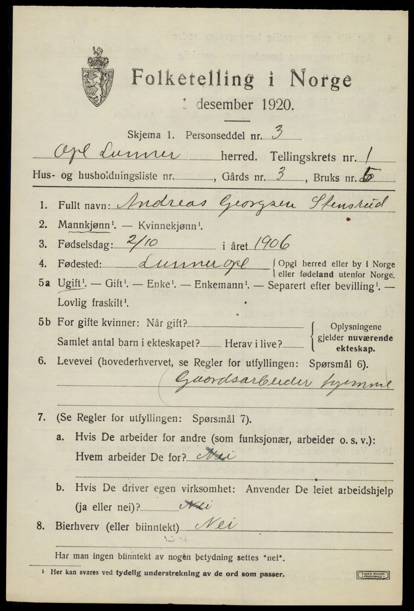 SAH, 1920 census for Lunner, 1920, p. 1731