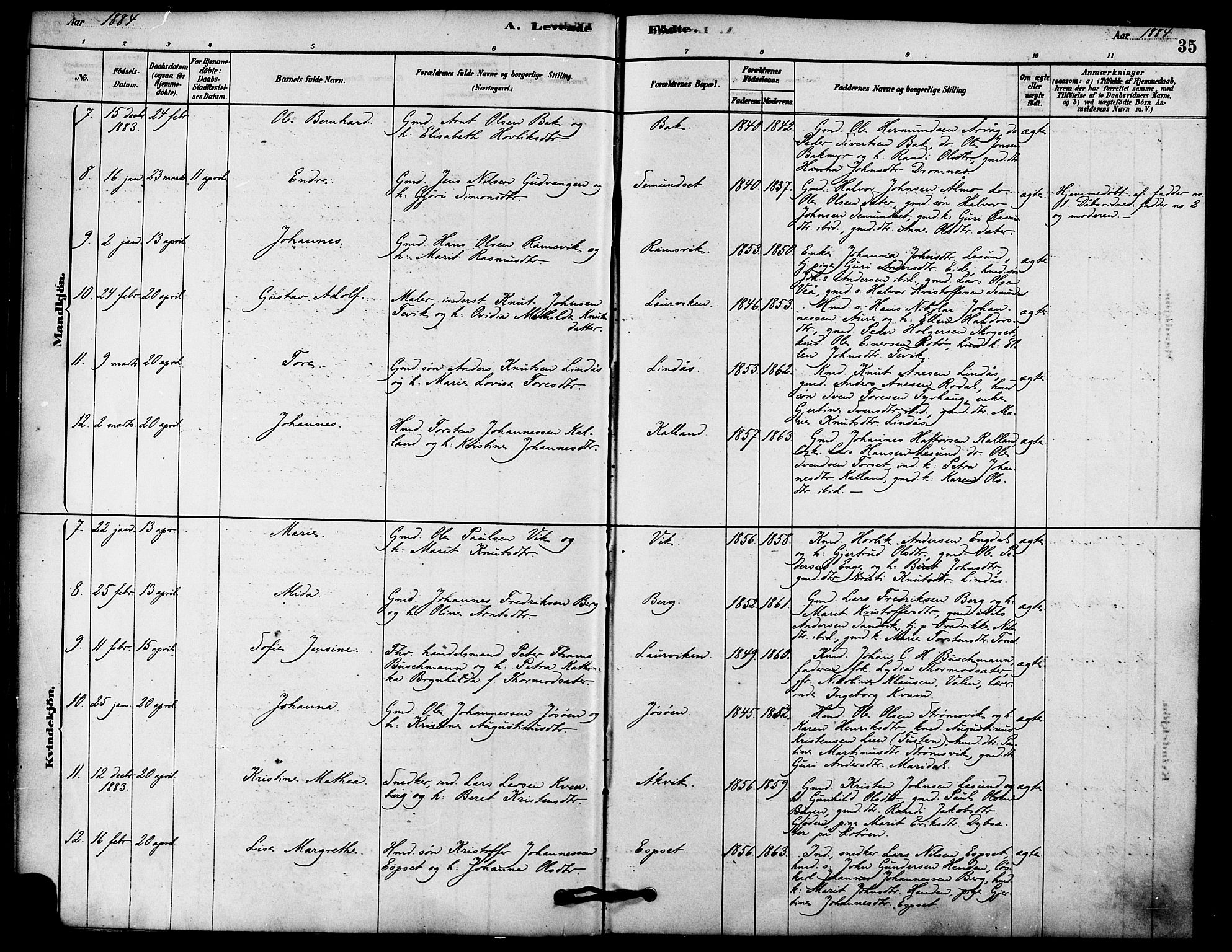 Ministerialprotokoller, klokkerbøker og fødselsregistre - Møre og Romsdal, AV/SAT-A-1454/578/L0906: Parish register (official) no. 578A05, 1878-1886, p. 35