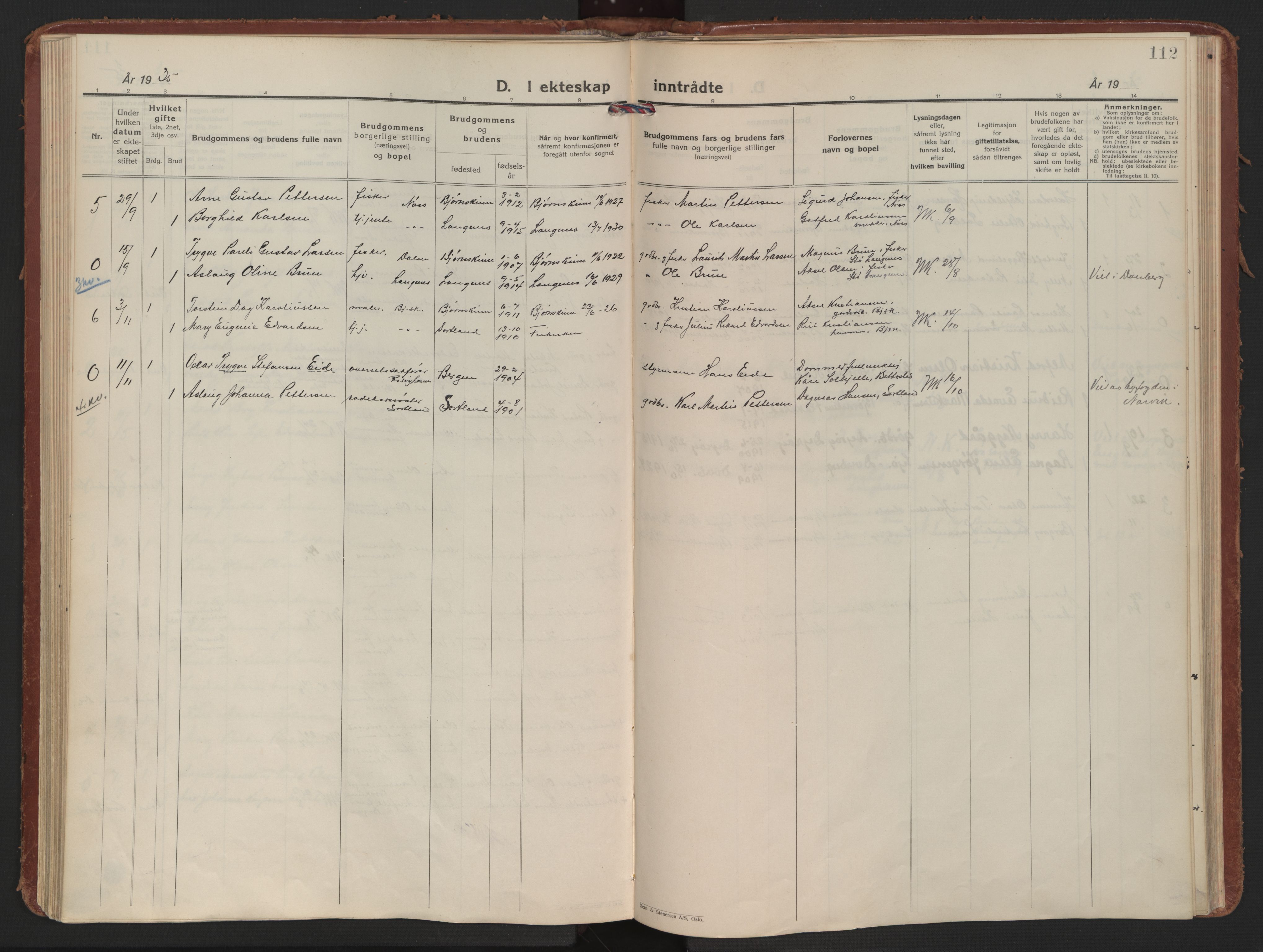 Ministerialprotokoller, klokkerbøker og fødselsregistre - Nordland, AV/SAT-A-1459/898/L1424: Parish register (official) no. 898A04, 1928-1946, p. 112