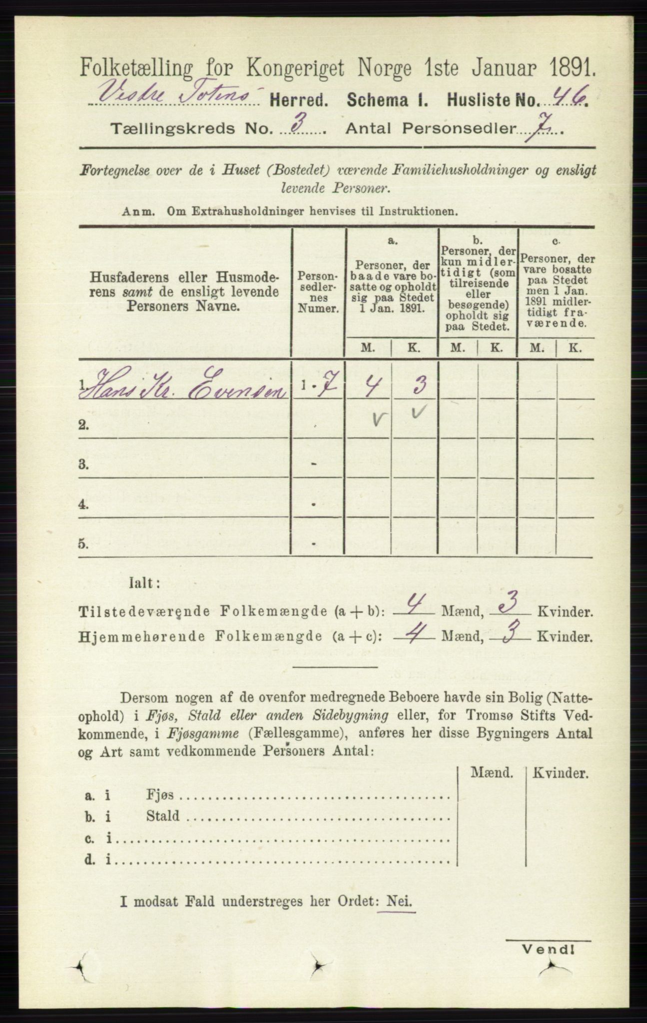 RA, 1891 census for 0529 Vestre Toten, 1891, p. 1910