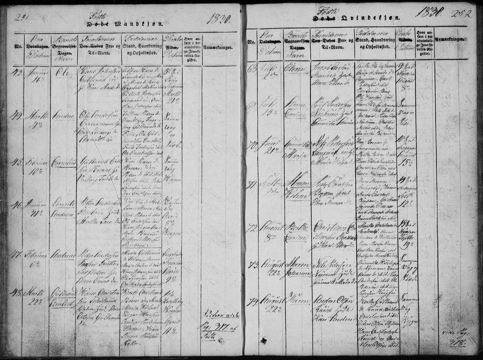 Modum kirkebøker, AV/SAKO-A-234/G/Ga/L0002: Parish register (copy) no. I 2, 1824-1832, p. 251-252