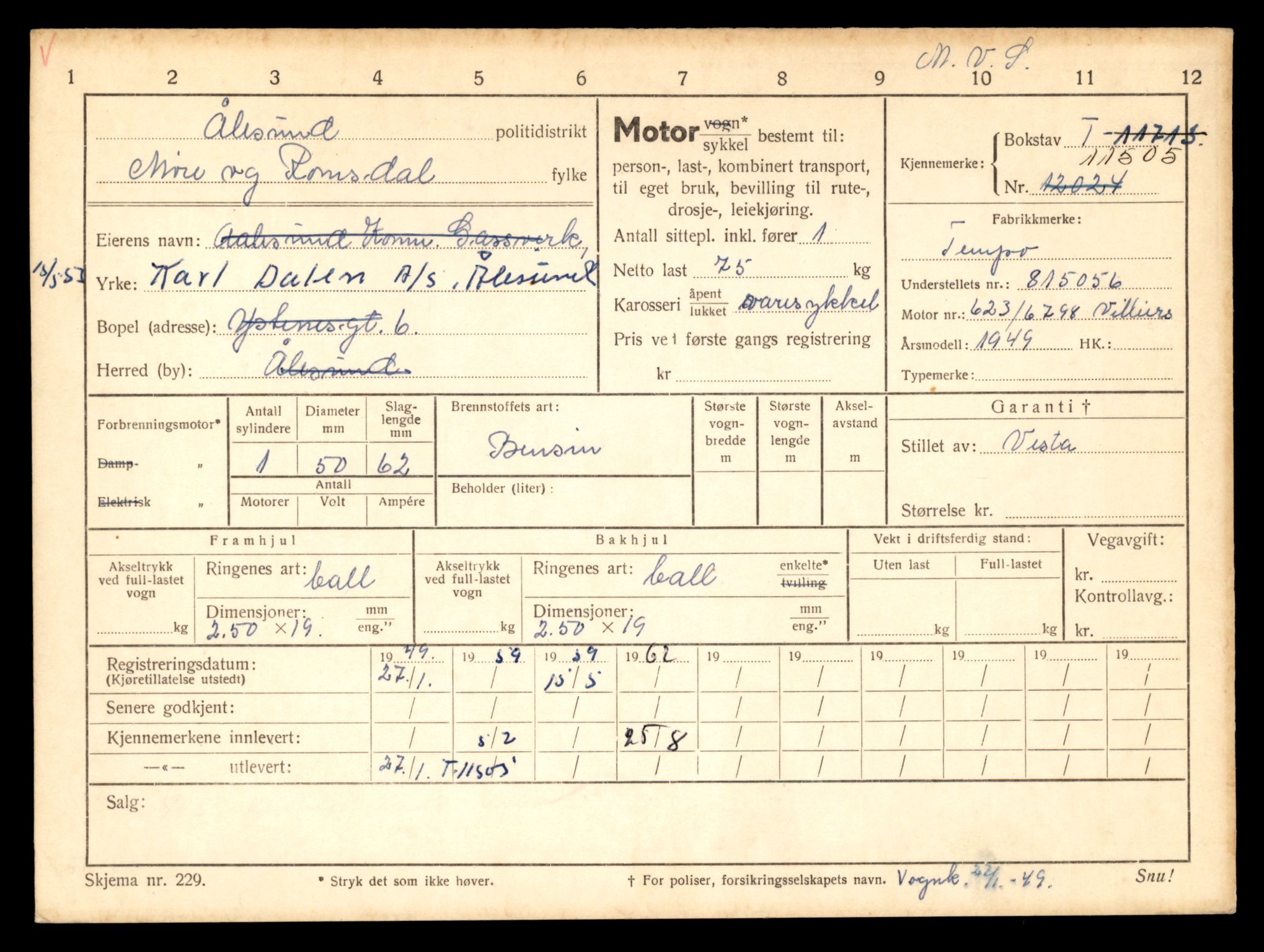 Møre og Romsdal vegkontor - Ålesund trafikkstasjon, AV/SAT-A-4099/F/Fe/L0029: Registreringskort for kjøretøy T 11430 - T 11619, 1927-1998, p. 1409