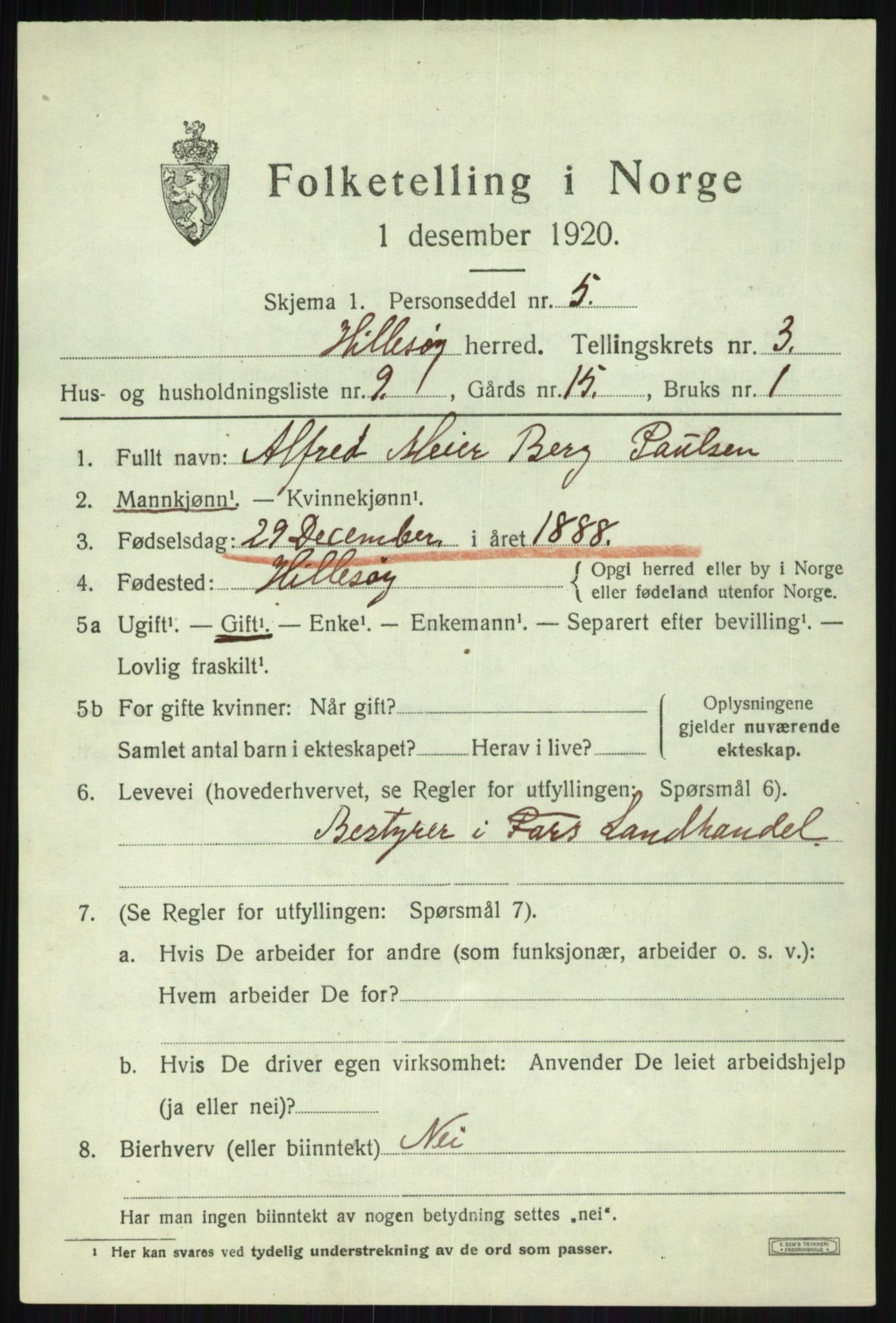 SATØ, 1920 census for Hillesøy, 1920, p. 1767