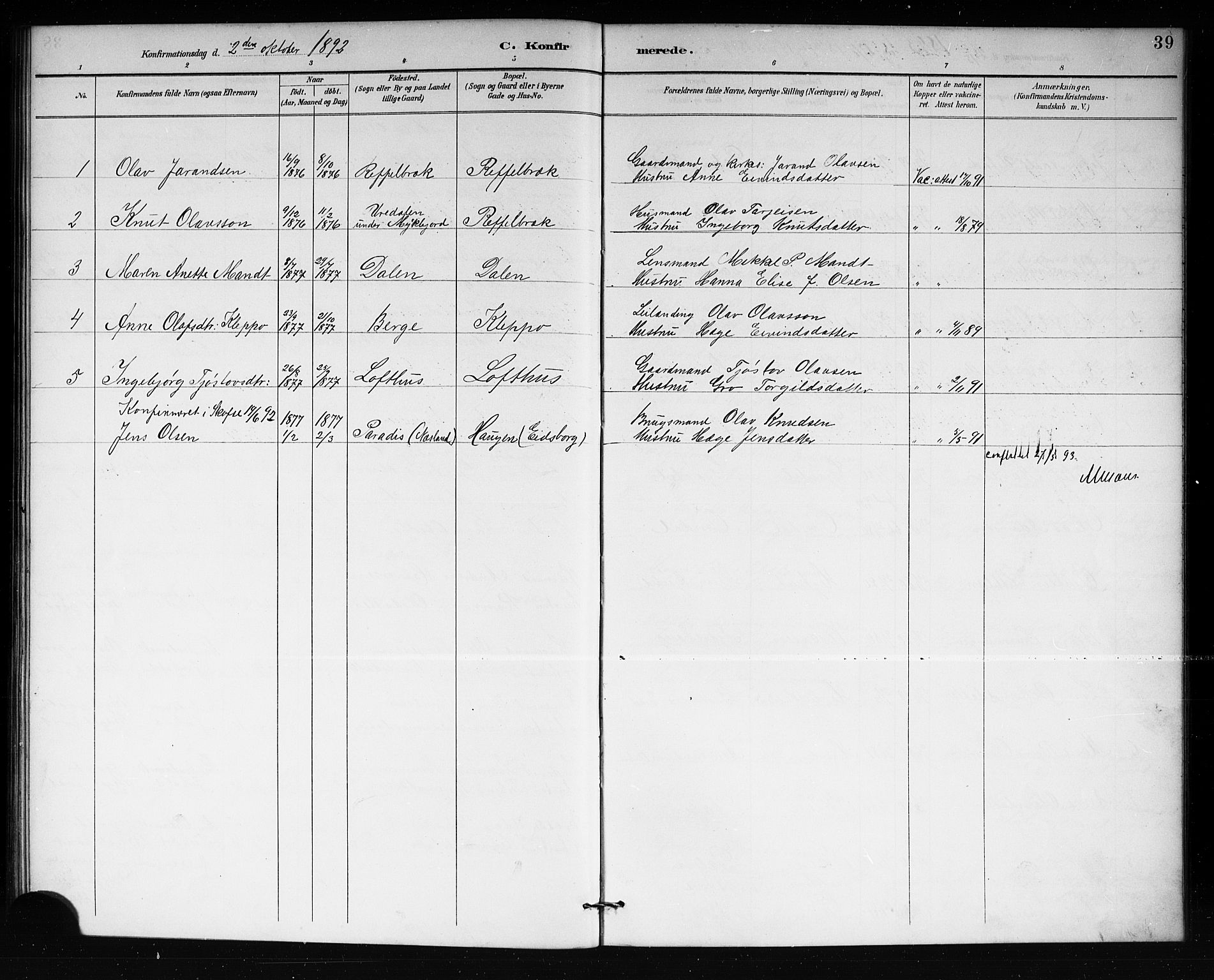 Lårdal kirkebøker, AV/SAKO-A-284/G/Gb/L0003: Parish register (copy) no. II 3, 1889-1920, p. 39