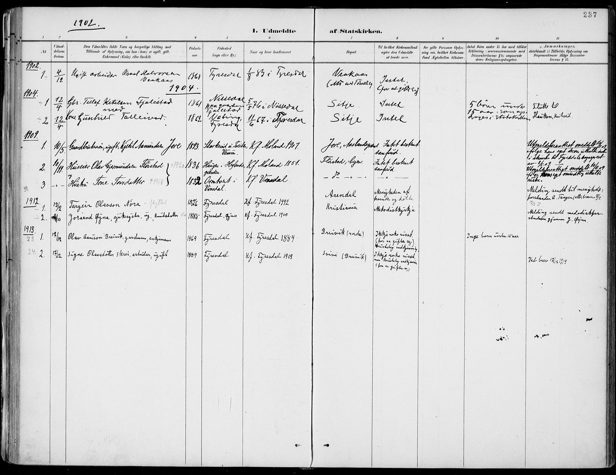 Fyresdal kirkebøker, SAKO/A-263/F/Fa/L0007: Parish register (official) no. I 7, 1887-1914, p. 237