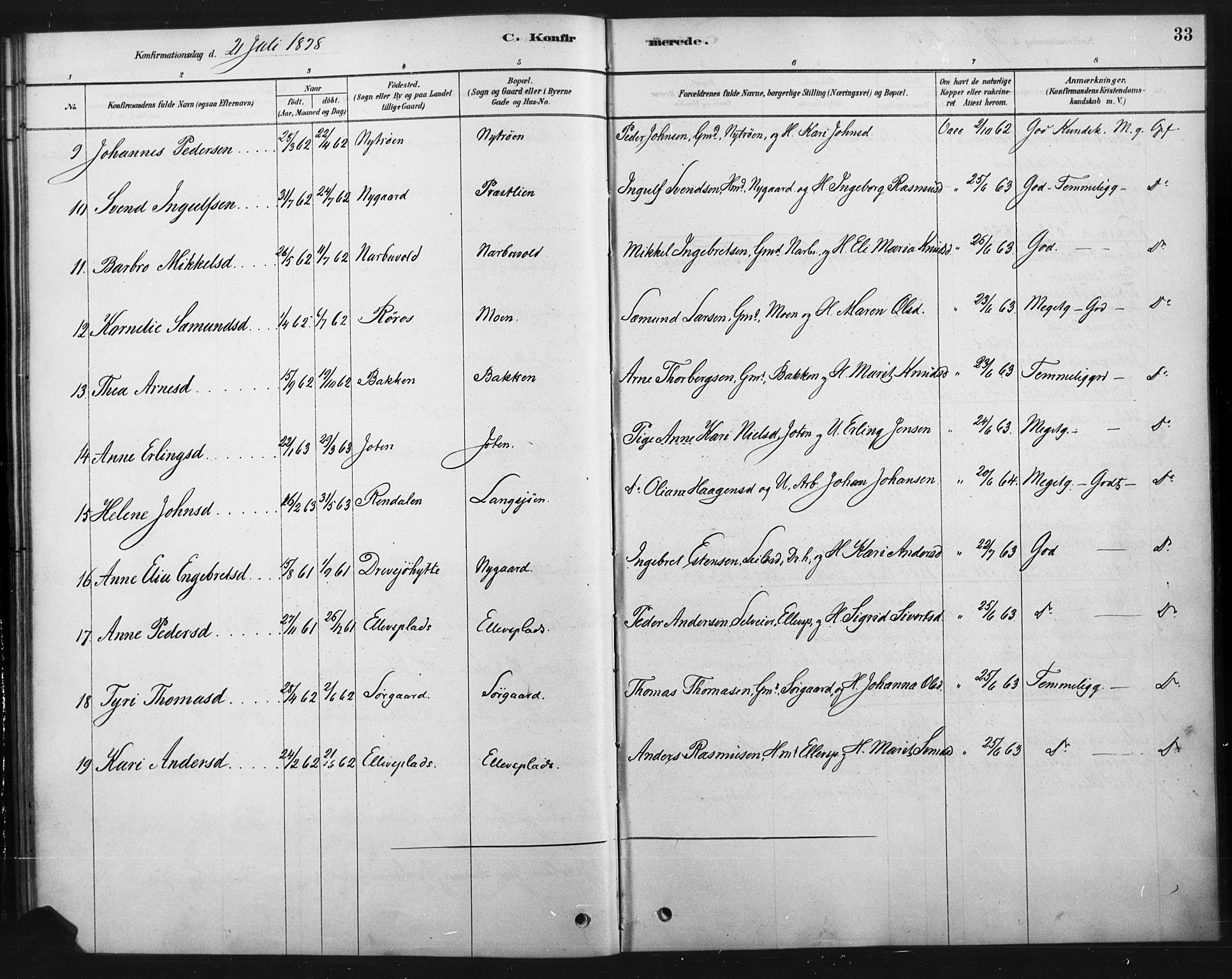 Tolga prestekontor, AV/SAH-PREST-062/K/L0007: Parish register (official) no. 7, 1877-1900, p. 33