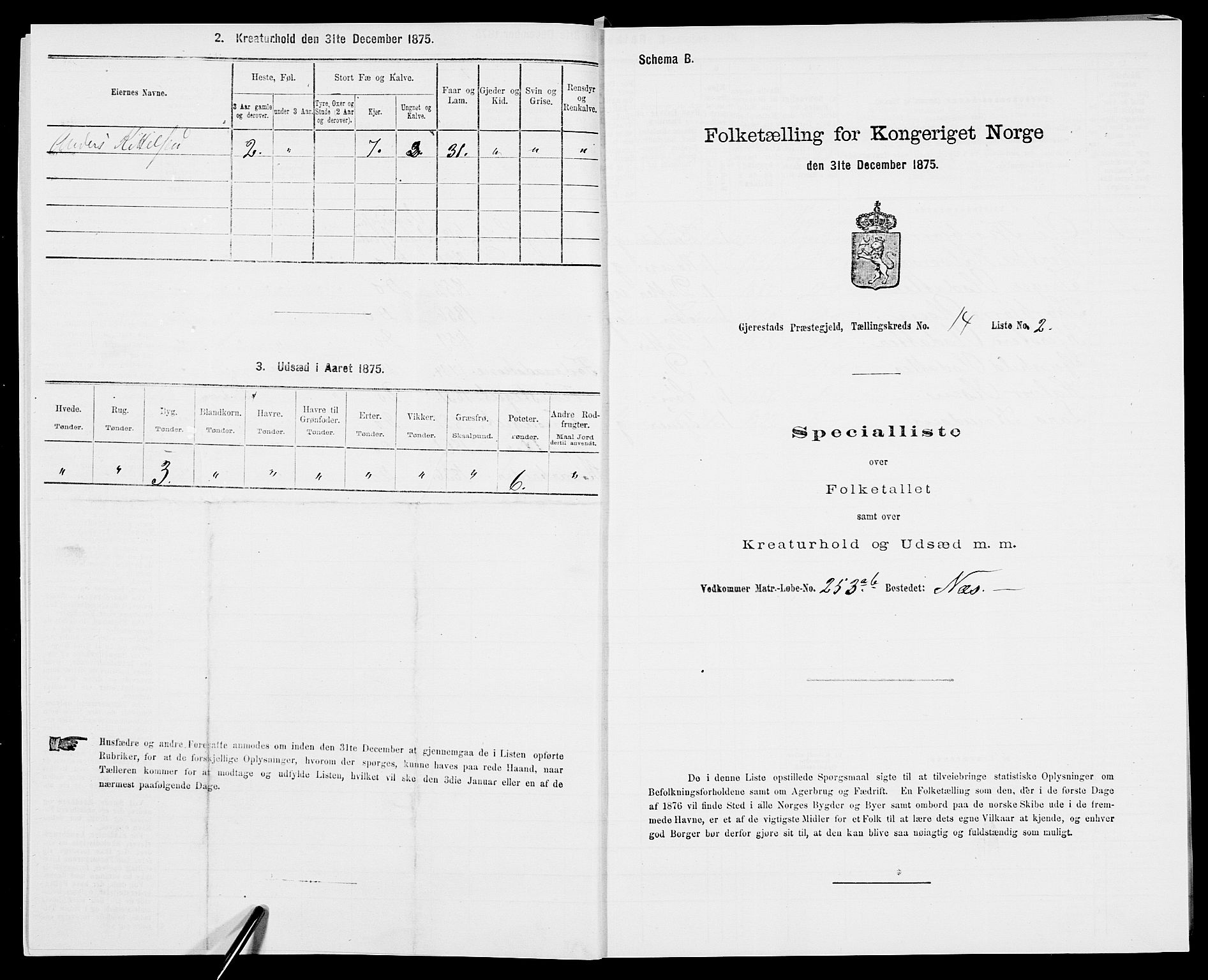 SAK, 1875 census for 0911P Gjerstad, 1875, p. 1367