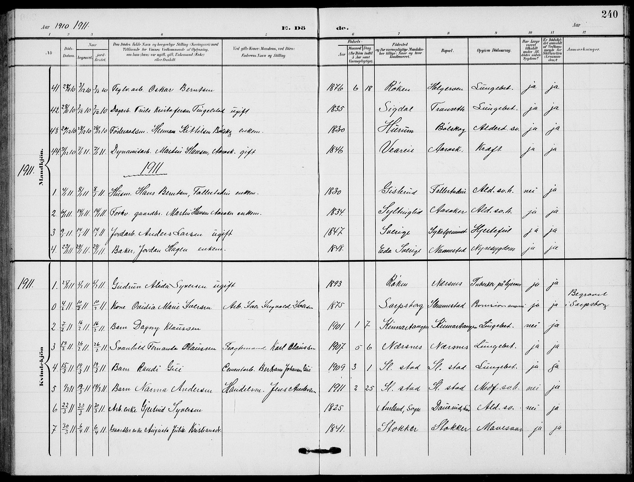 Røyken kirkebøker, AV/SAKO-A-241/G/Ga/L0005: Parish register (copy) no. 5, 1903-1918, p. 240