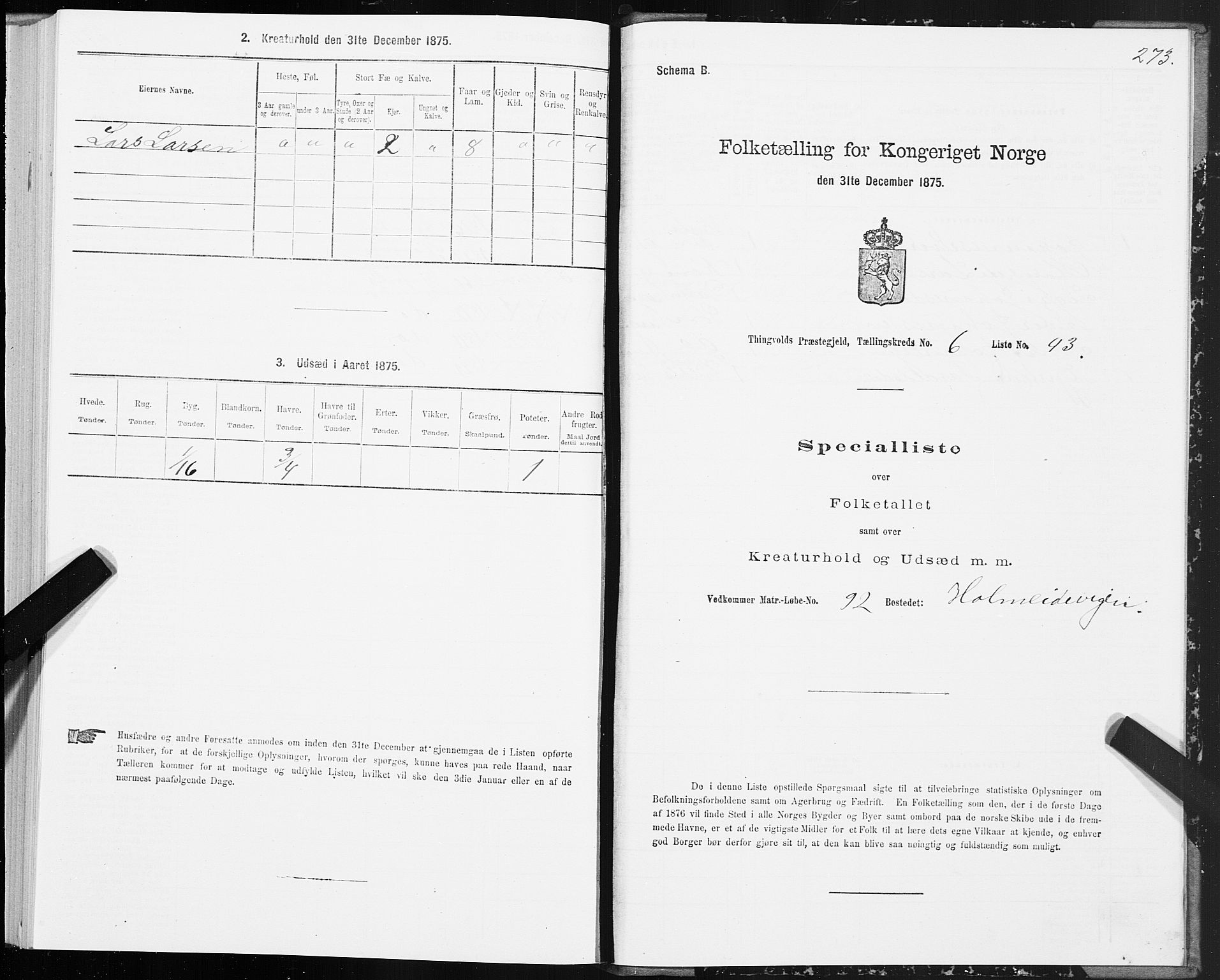 SAT, 1875 census for 1560P Tingvoll, 1875, p. 2273