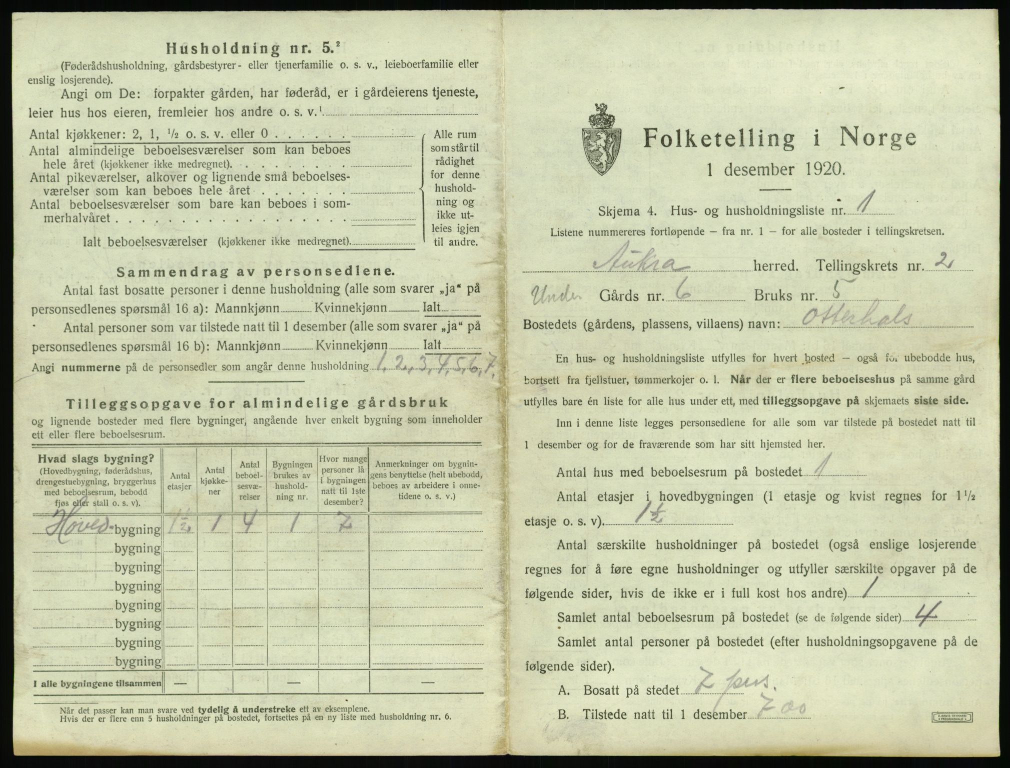 SAT, 1920 census for Aukra, 1920, p. 155