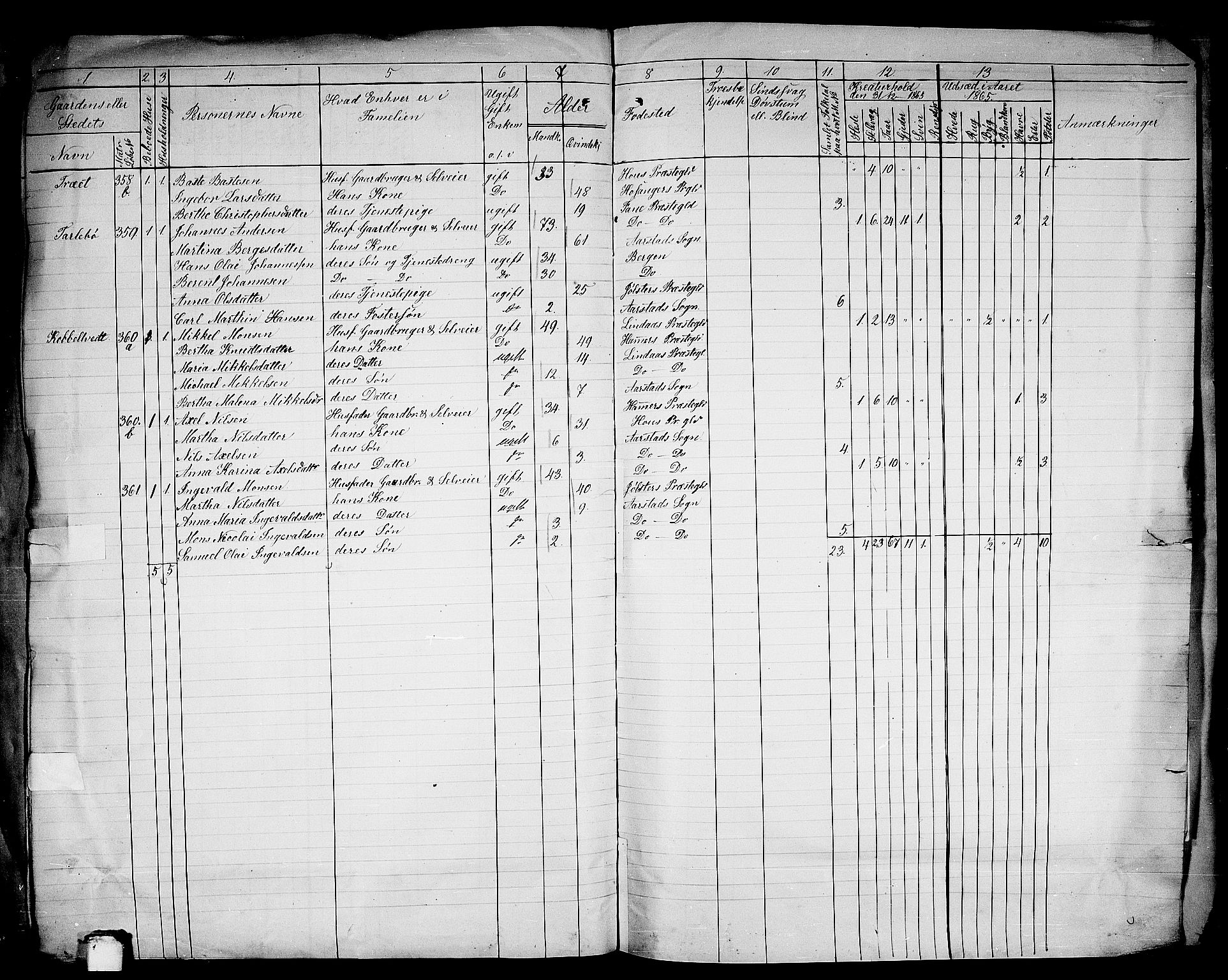 RA, 1865 census for St. Jørgens Hospital/Årstad, 1865, p. 26