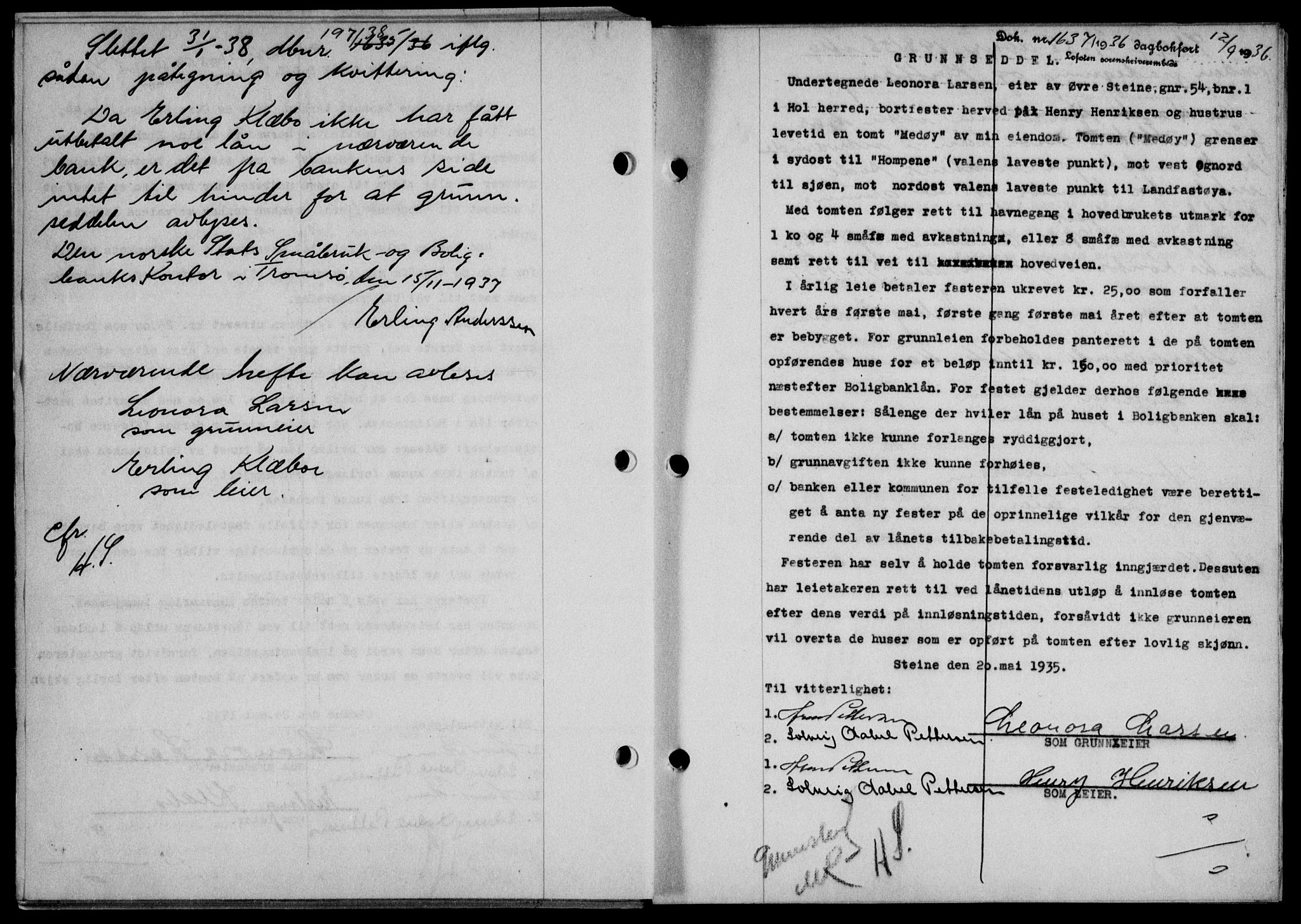 Lofoten sorenskriveri, SAT/A-0017/1/2/2C/L0001a: Mortgage book no. 1a, 1936-1937, Diary no: : 1637/1936