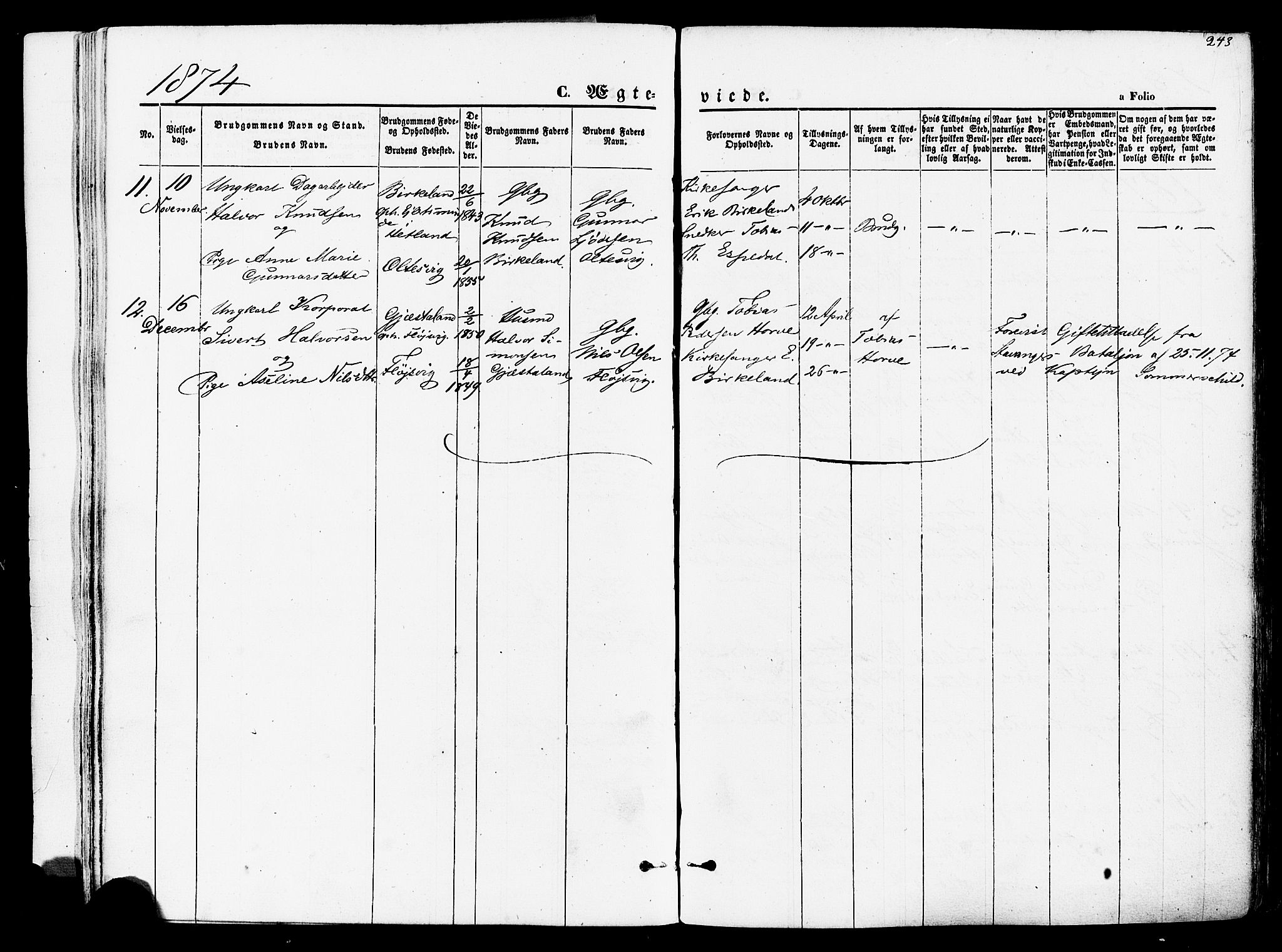 Høgsfjord sokneprestkontor, AV/SAST-A-101624/H/Ha/Haa/L0002: Parish register (official) no. A 2, 1855-1885, p. 243