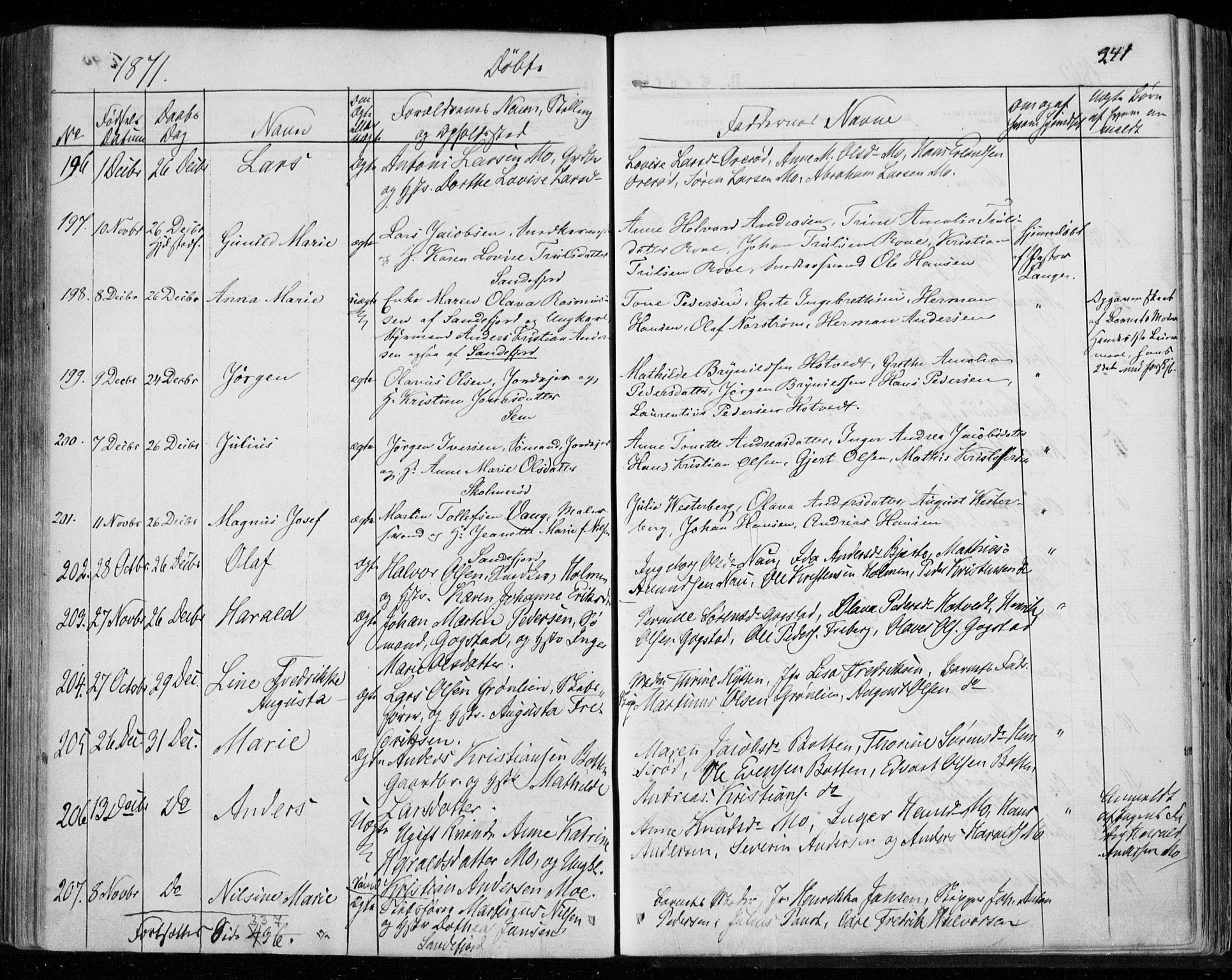 Sandar kirkebøker, SAKO/A-243/F/Fa/L0008: Parish register (official) no. 8, 1862-1871, p. 241