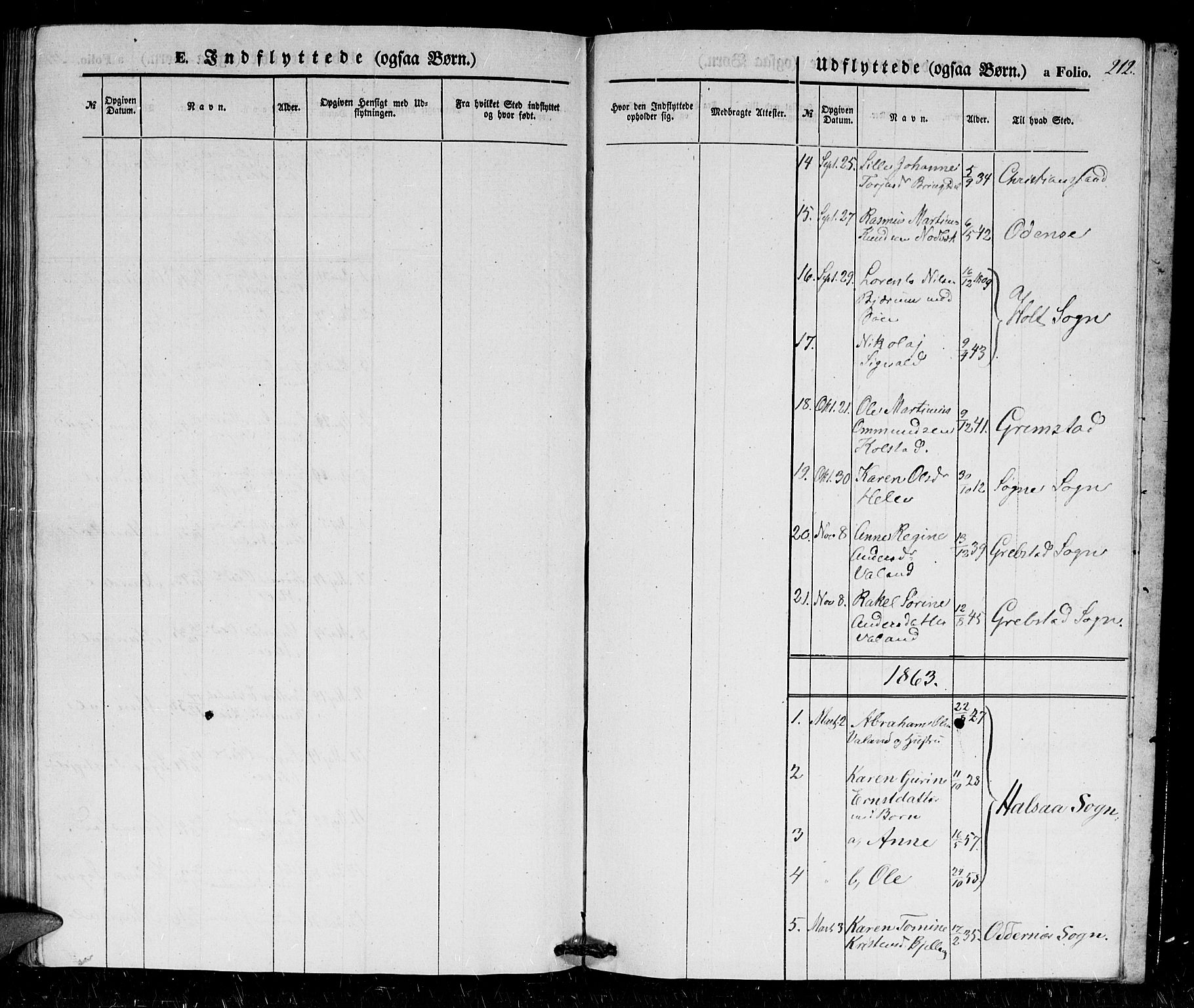 Holum sokneprestkontor, AV/SAK-1111-0022/F/Fb/Fba/L0003: Parish register (copy) no. B 3, 1850-1866, p. 212