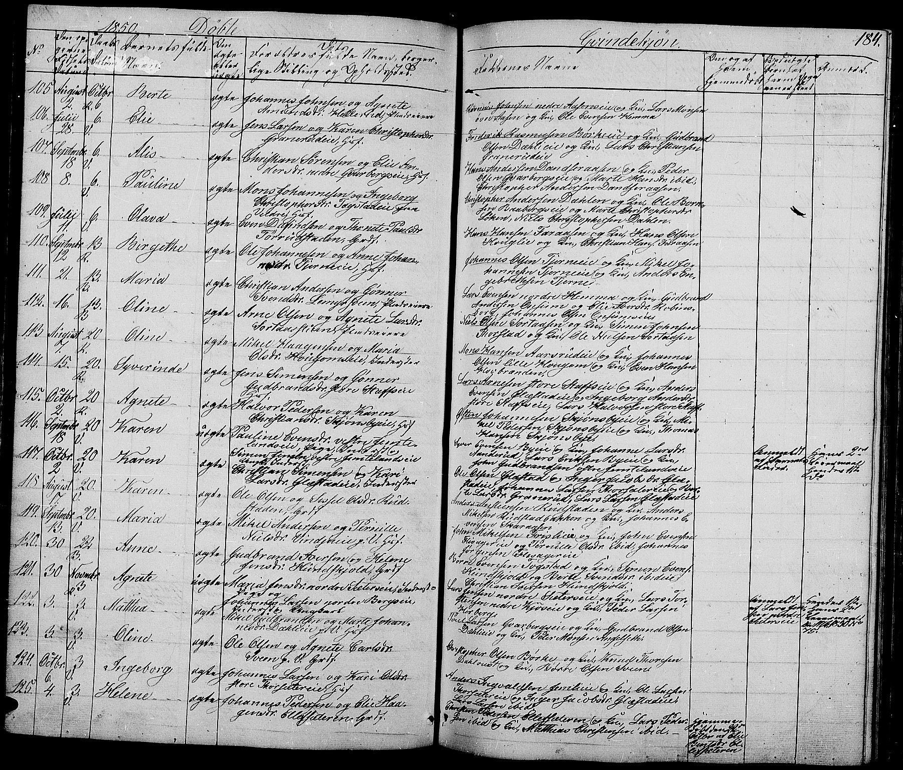 Ringsaker prestekontor, AV/SAH-PREST-014/L/La/L0005: Parish register (copy) no. 5, 1839-1850, p. 184