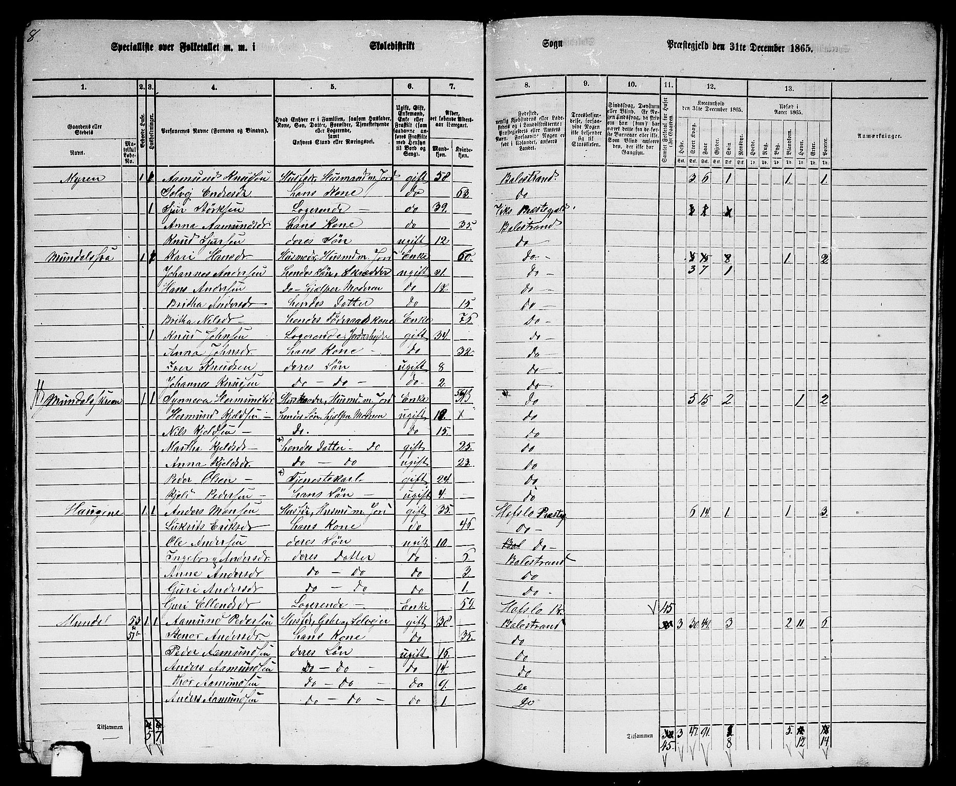 RA, 1865 census for Balestrand, 1865, p. 67