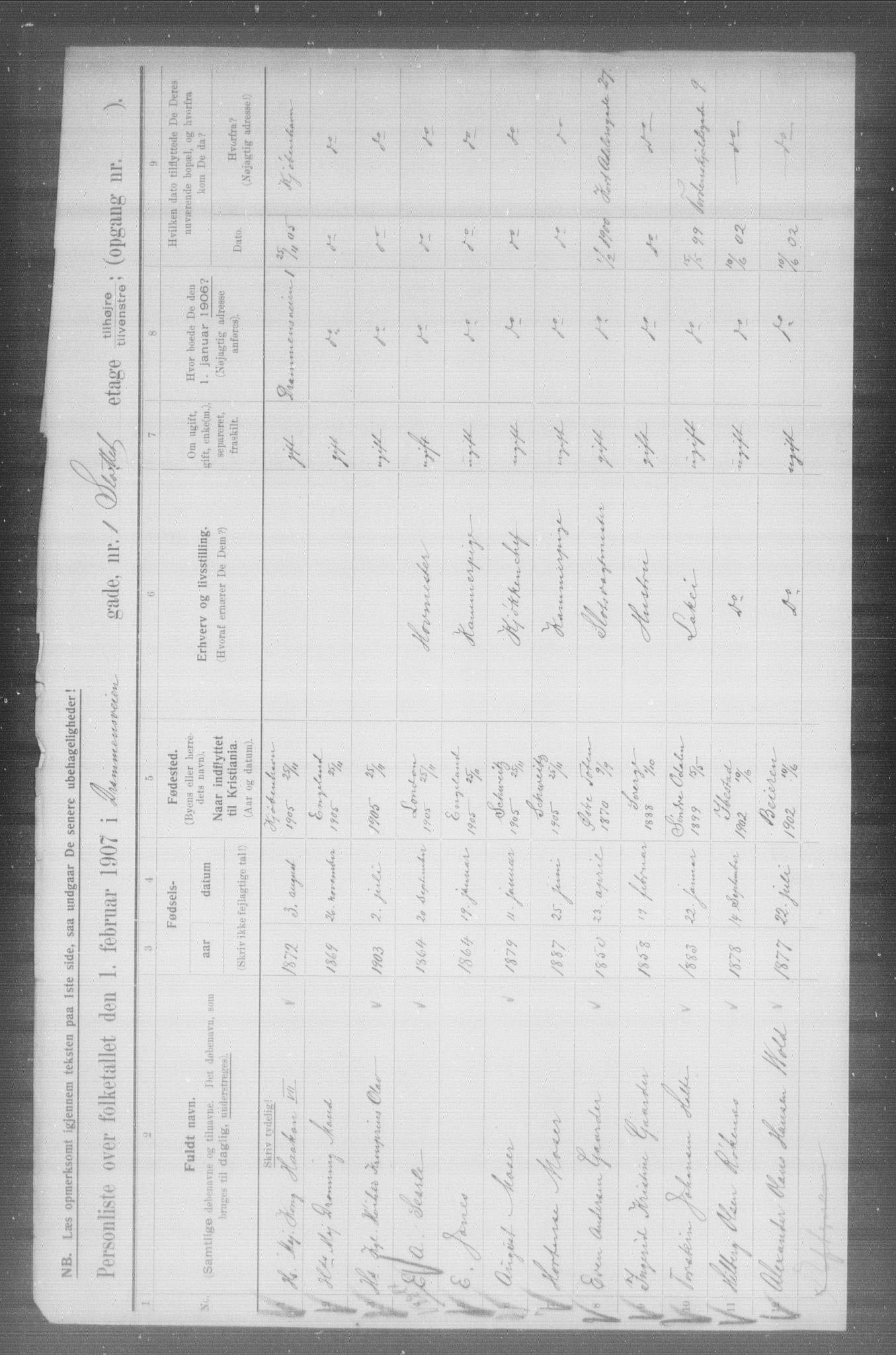 OBA, Municipal Census 1907 for Kristiania, 1907, p. 8254