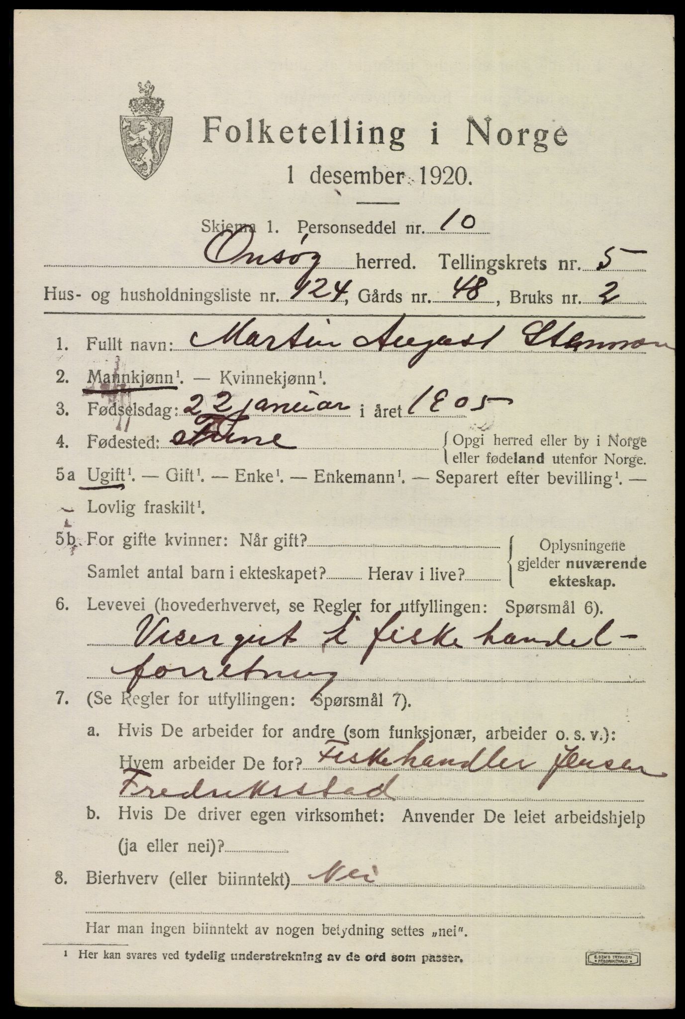 SAO, 1920 census for Onsøy, 1920, p. 8404