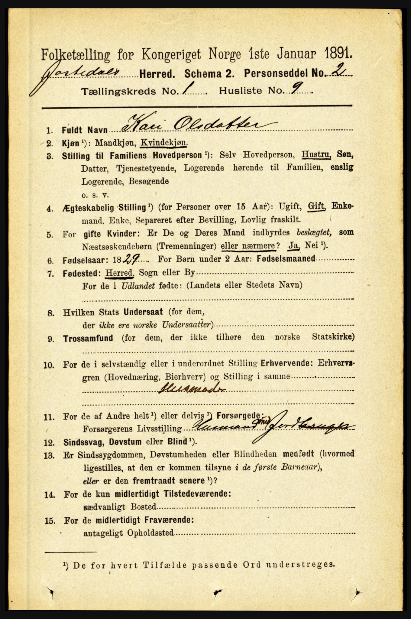 RA, 1891 census for 1427 Jostedal, 1891, p. 132