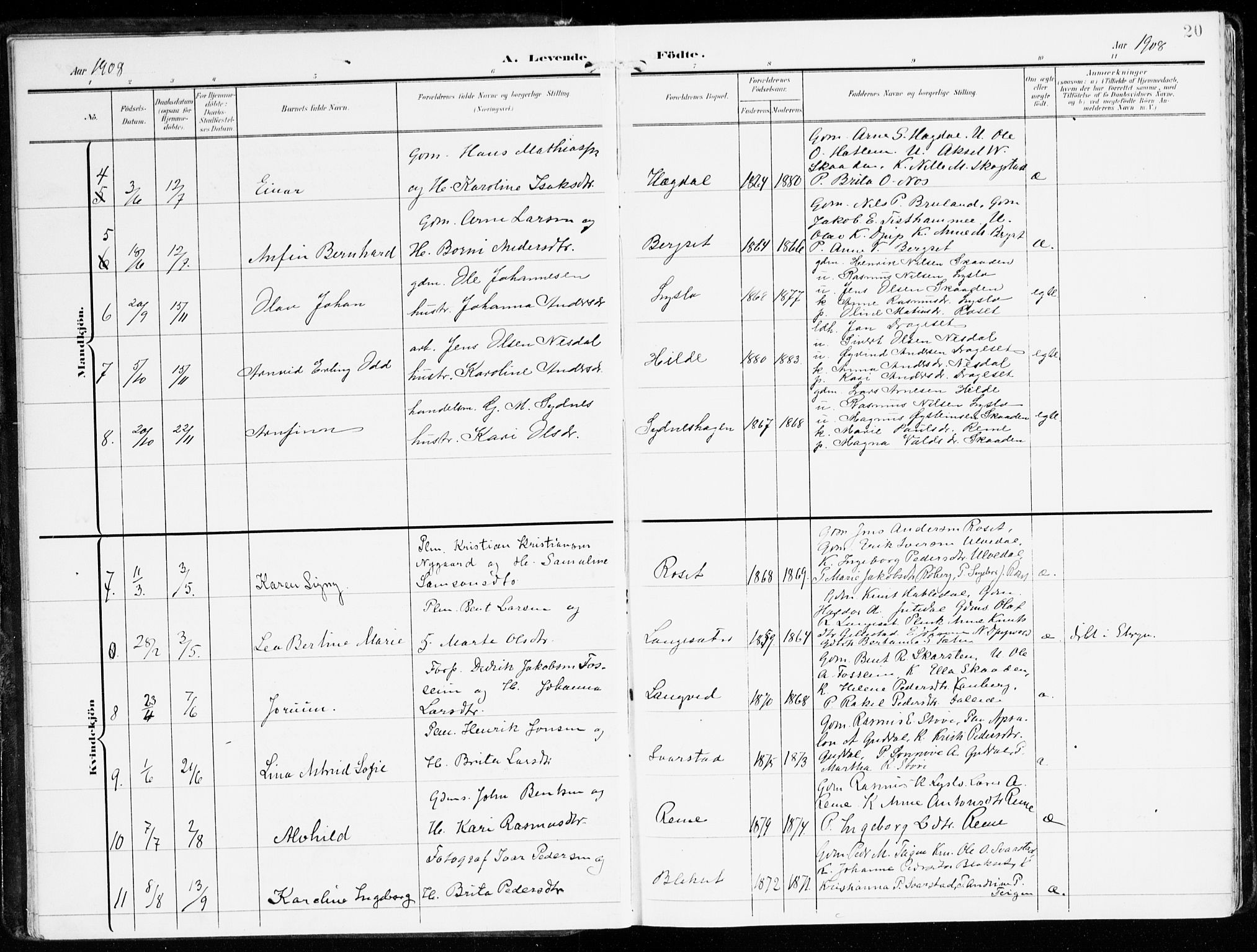 Innvik sokneprestembete, AV/SAB-A-80501: Parish register (official) no. B 2, 1903-1929, p. 20