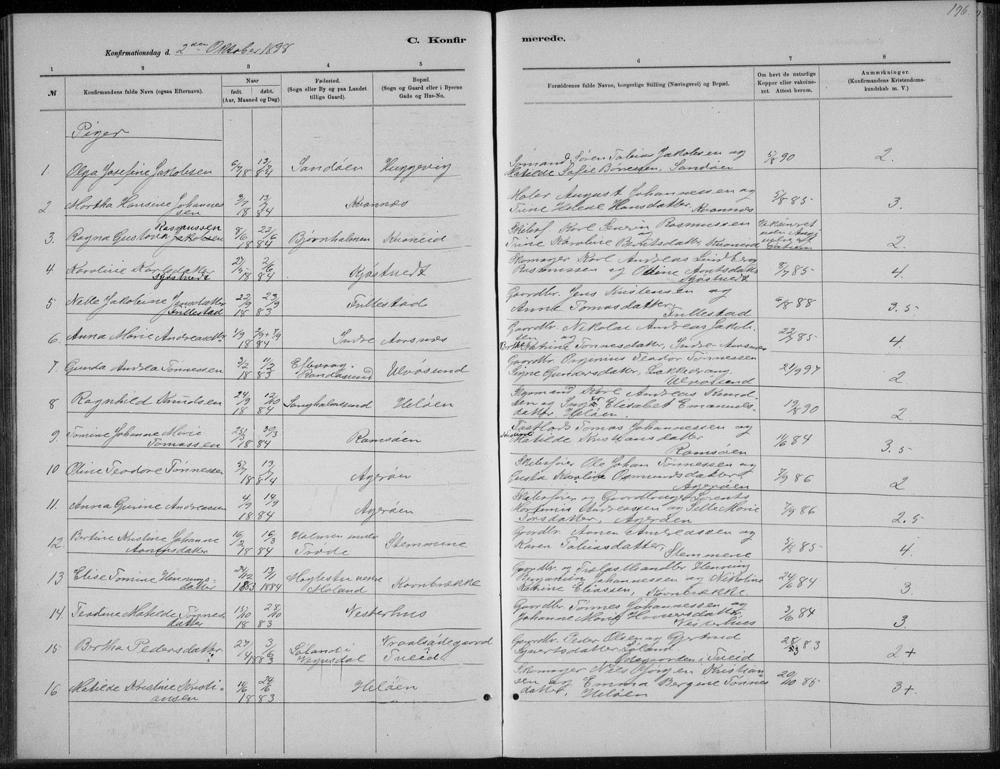 Høvåg sokneprestkontor, AV/SAK-1111-0025/F/Fb/L0004: Parish register (copy) no. B 4, 1883-1898, p. 196