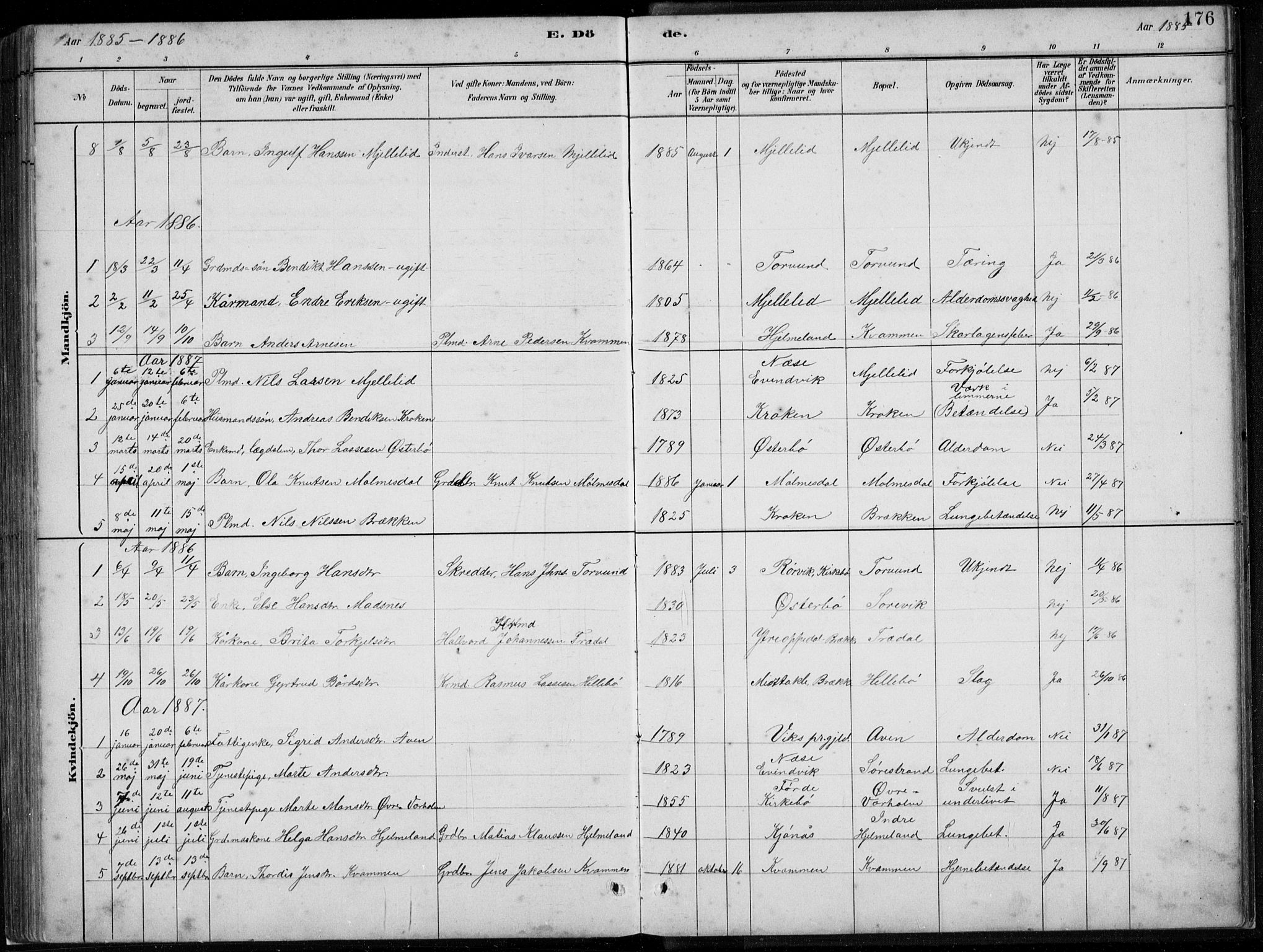 Lavik sokneprestembete, SAB/A-80901: Parish register (copy) no. A 2, 1882-1910, p. 176