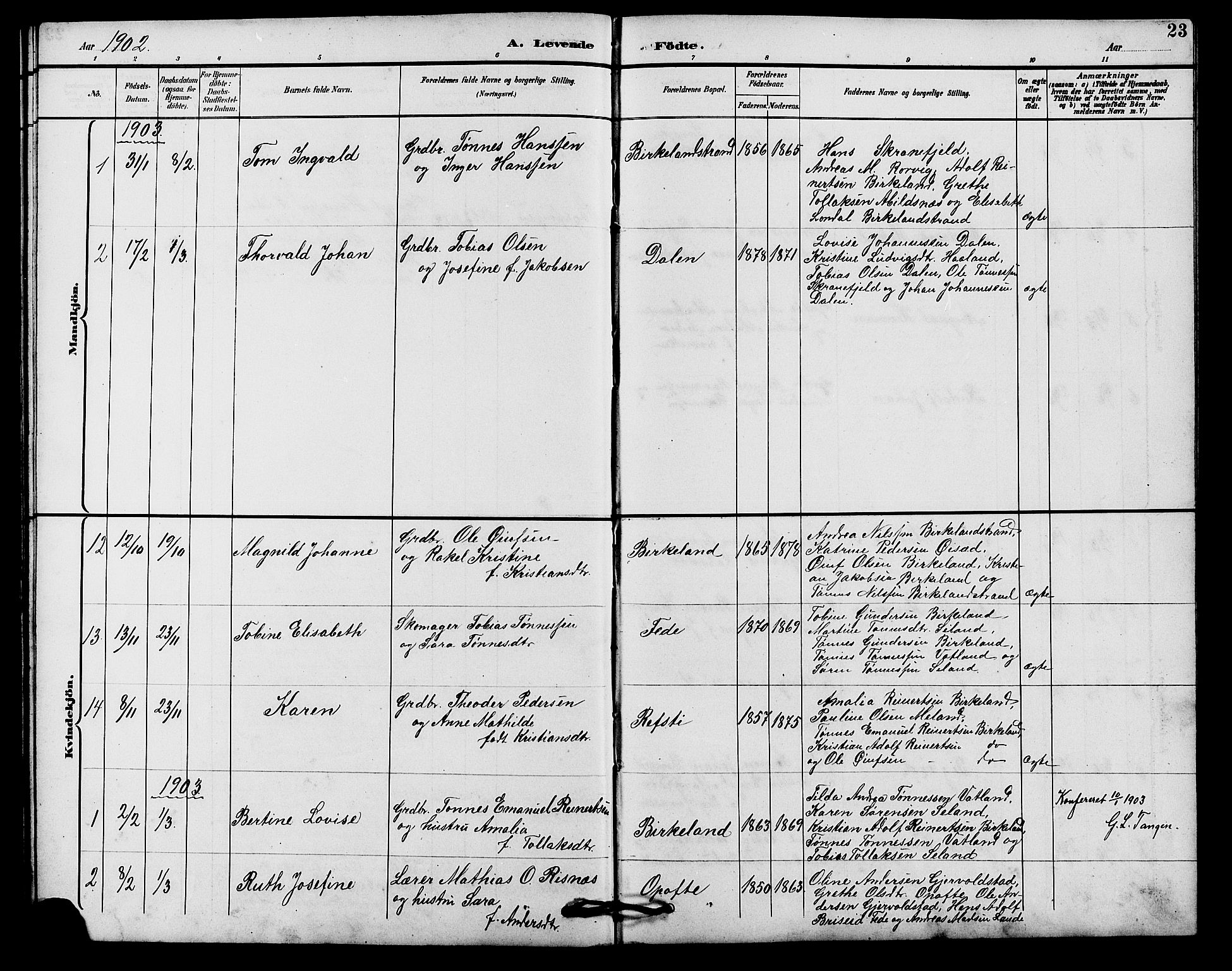 Kvinesdal sokneprestkontor, SAK/1111-0026/F/Fb/Fba/L0004: Parish register (copy) no. B 4, 1894-1909, p. 23