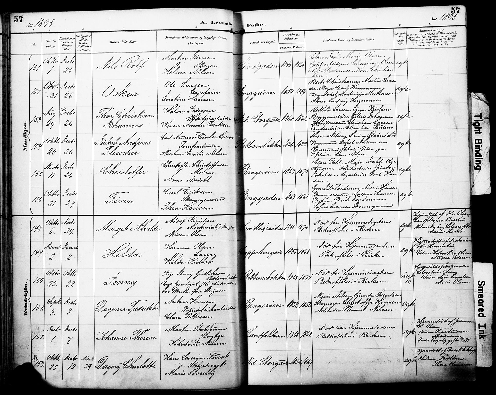 Bragernes kirkebøker, AV/SAKO-A-6/F/Fb/L0008: Parish register (official) no. II 8, 1894-1902, p. 57