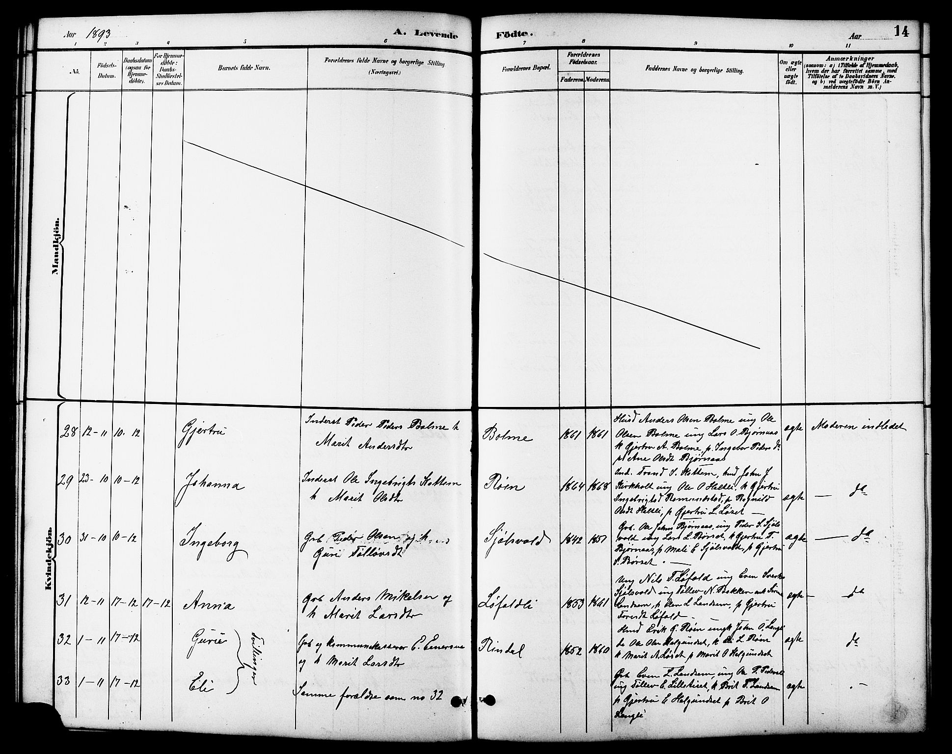 Ministerialprotokoller, klokkerbøker og fødselsregistre - Møre og Romsdal, AV/SAT-A-1454/598/L1078: Parish register (copy) no. 598C03, 1892-1909, p. 14